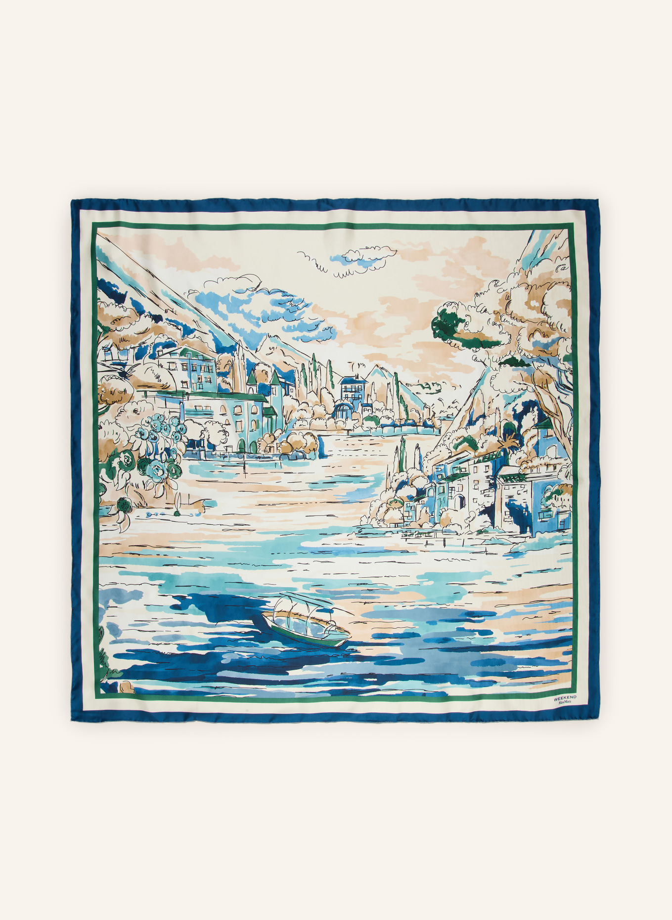 WEEKEND Max Mara ONESTO Silk Scarf: WHITE / LIGHT BLUE / DARK BLUE