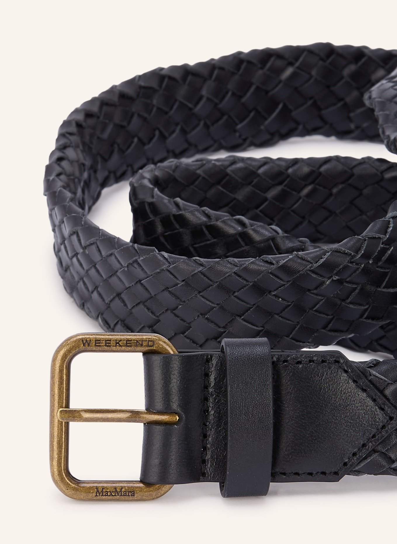 WEEKEND Max Mara Pletený kožený opasek QUAGLIA: ČERNÁ