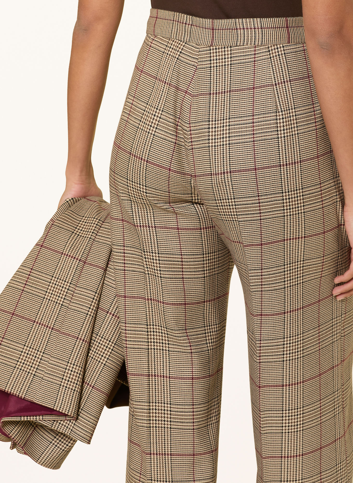 ELENA MIRO Pantalon 7/8: BEIGE / MARRON FONCÉ / ROUGE FONCÉ