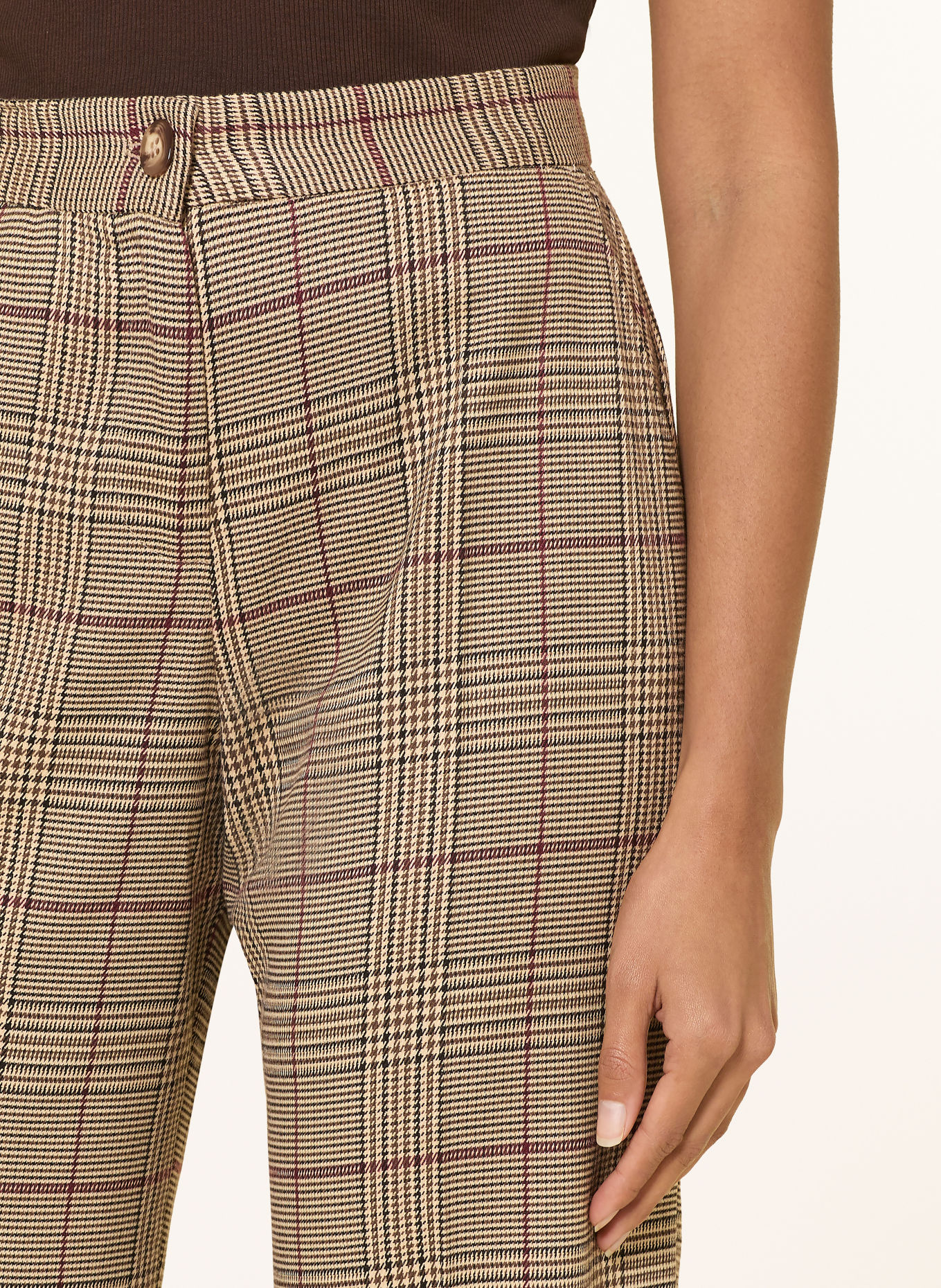 ELENA MIRO Pantalon 7/8: BEIGE / MARRON FONCÉ / ROUGE FONCÉ