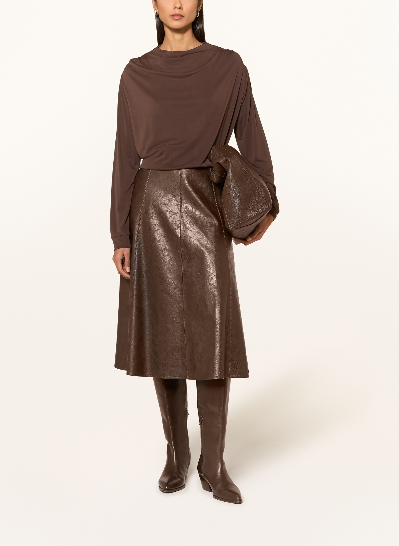 ELENA MIRO Jupe aspect cuir: MARRON FONCÉ