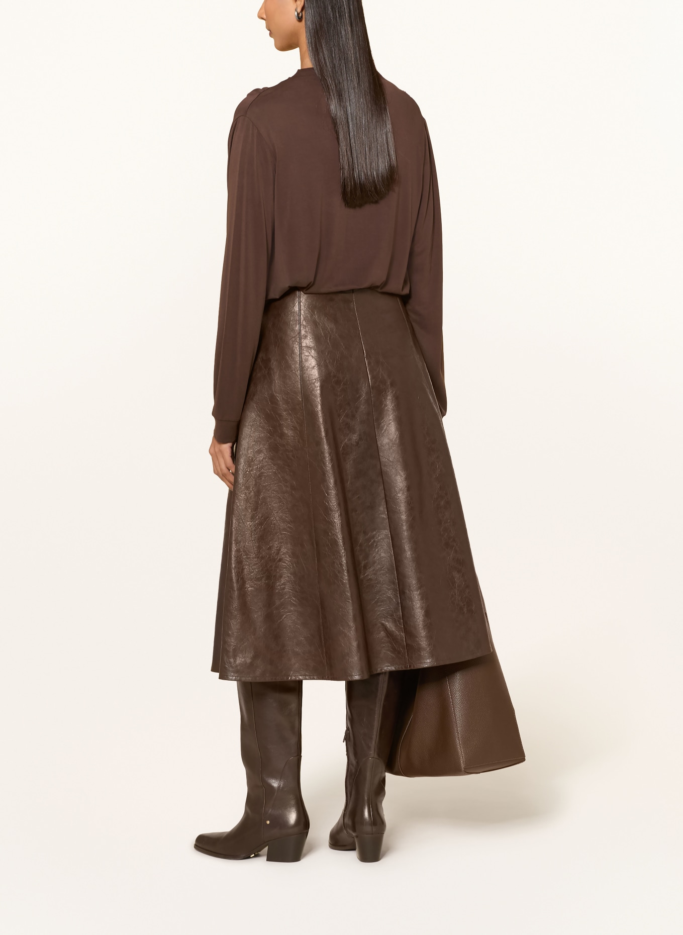 ELENA MIRO Jupe aspect cuir: MARRON FONCÉ