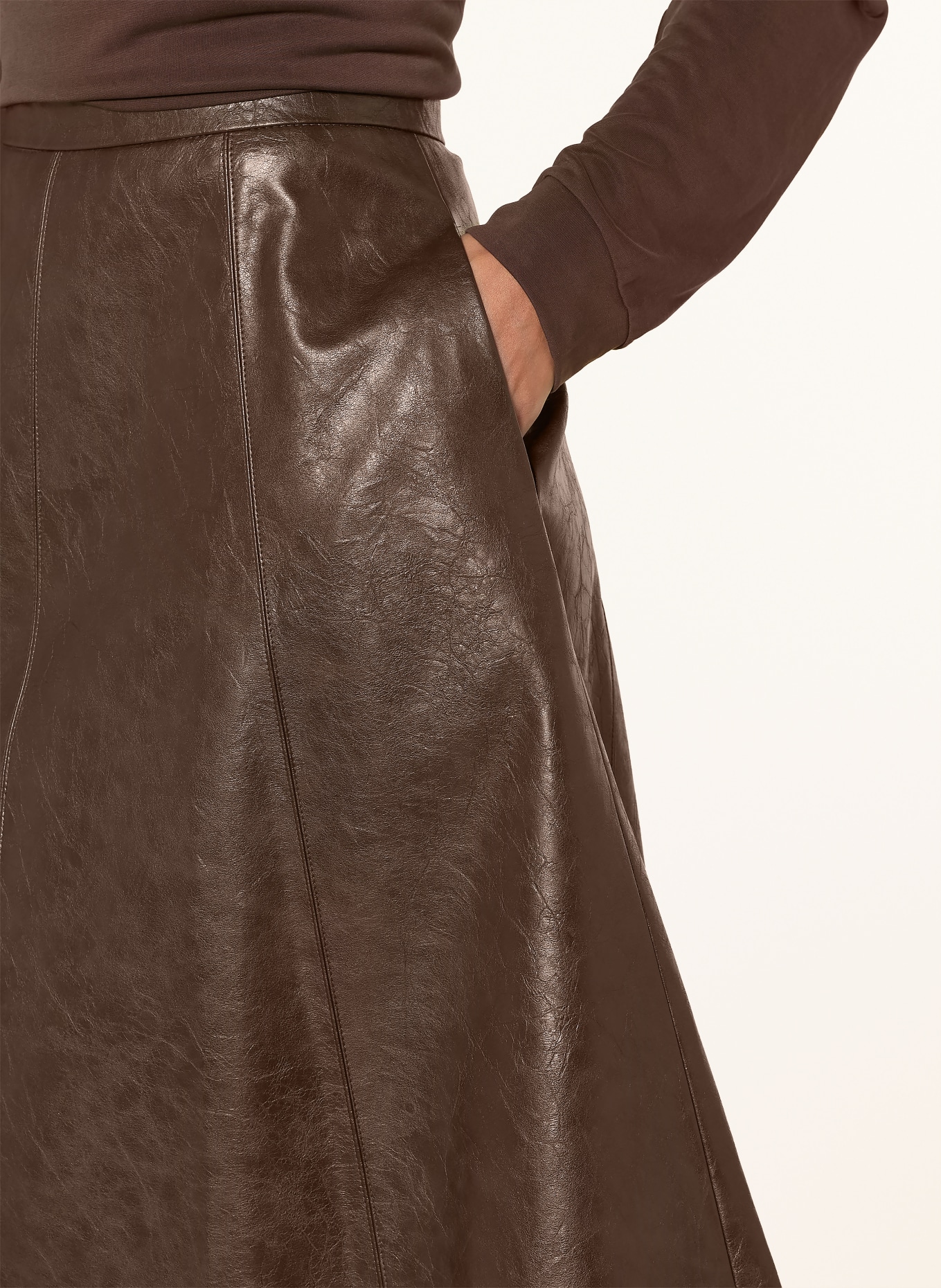 ELENA MIRO Jupe aspect cuir: MARRON FONCÉ