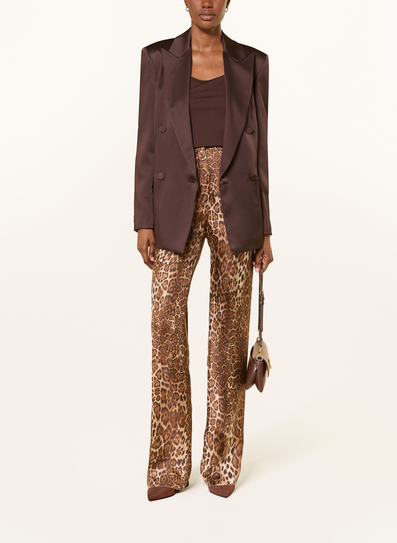Max Mara STUDIO Pantalon Marlene ROMANA en soie: MARRON / BEIGE