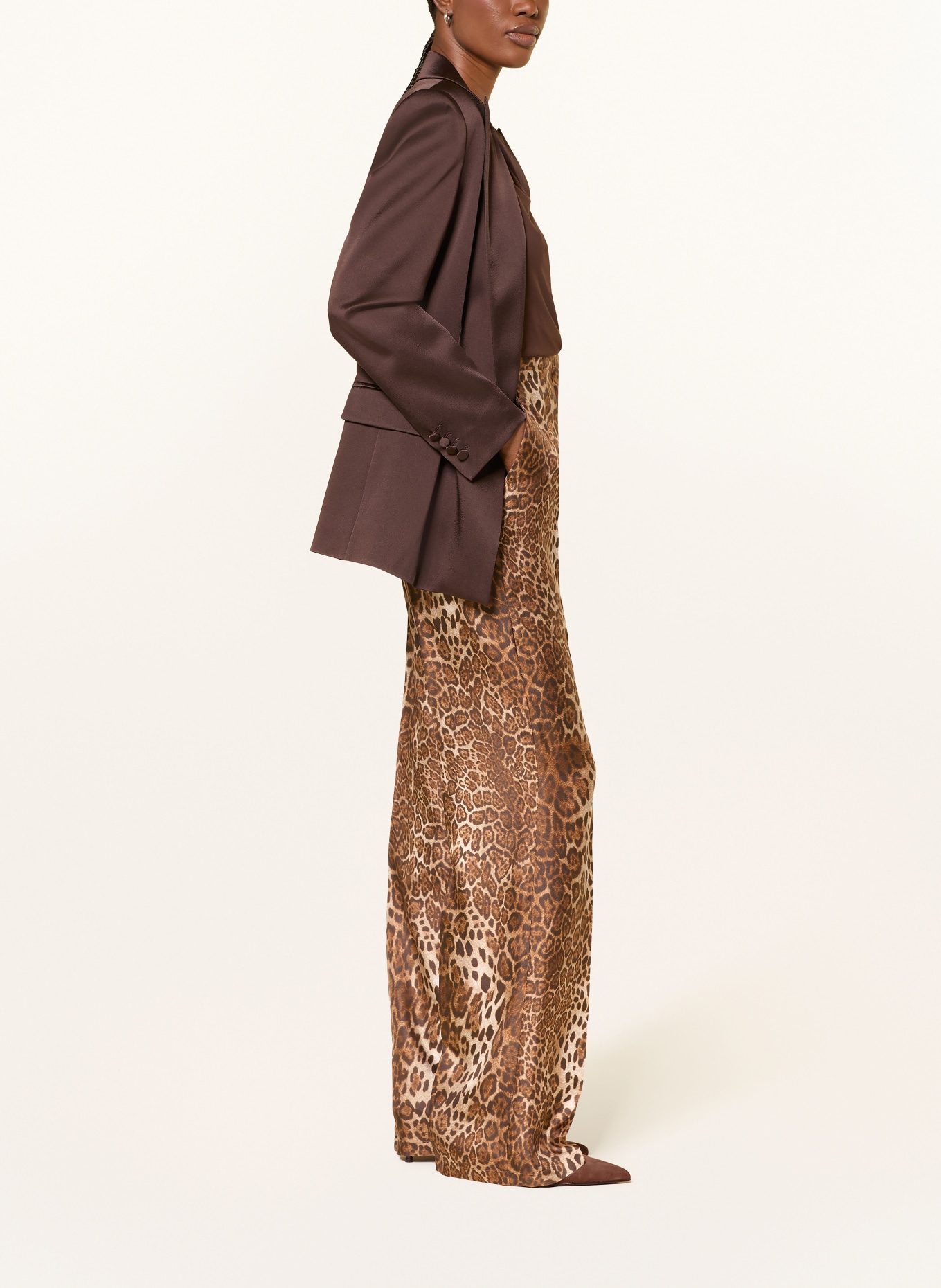 Max Mara STUDIO Pantalon Marlene ROMANA en soie: MARRON / BEIGE