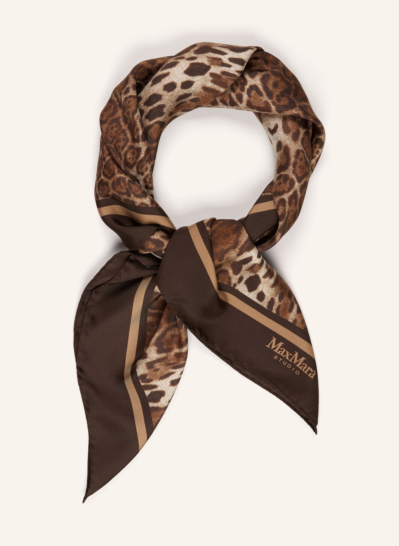 Max Mara STUDIO AQUILA Silk Scarf: DARK BROWN / BEIGE