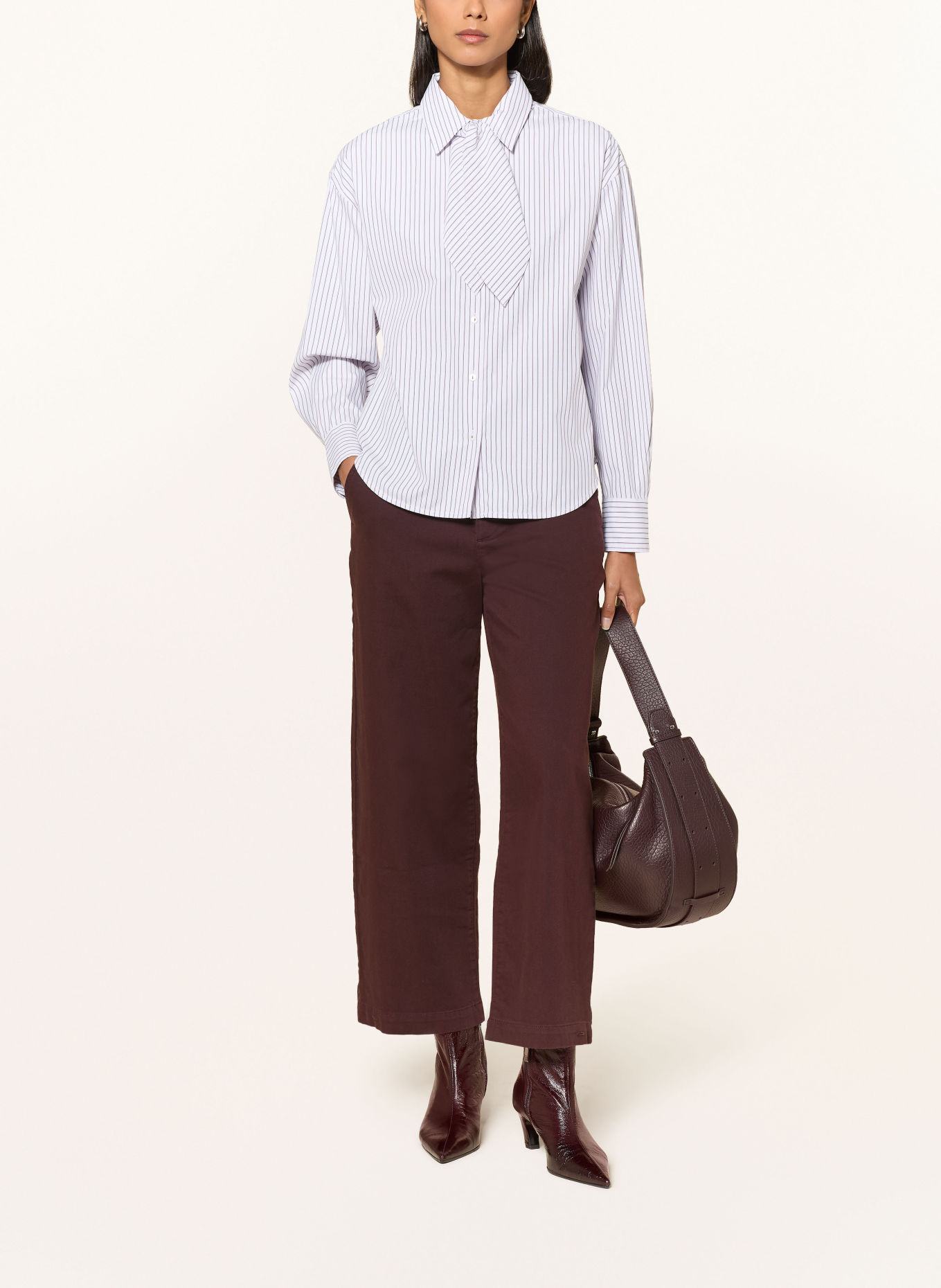 darling harbour Shirt-style blouse with detachable bow tie: white / bordeaux stripes