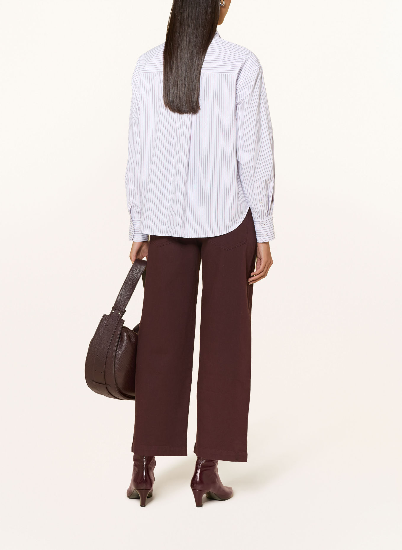 darling harbour Shirt-style blouse with detachable bow tie: white / bordeaux stripes