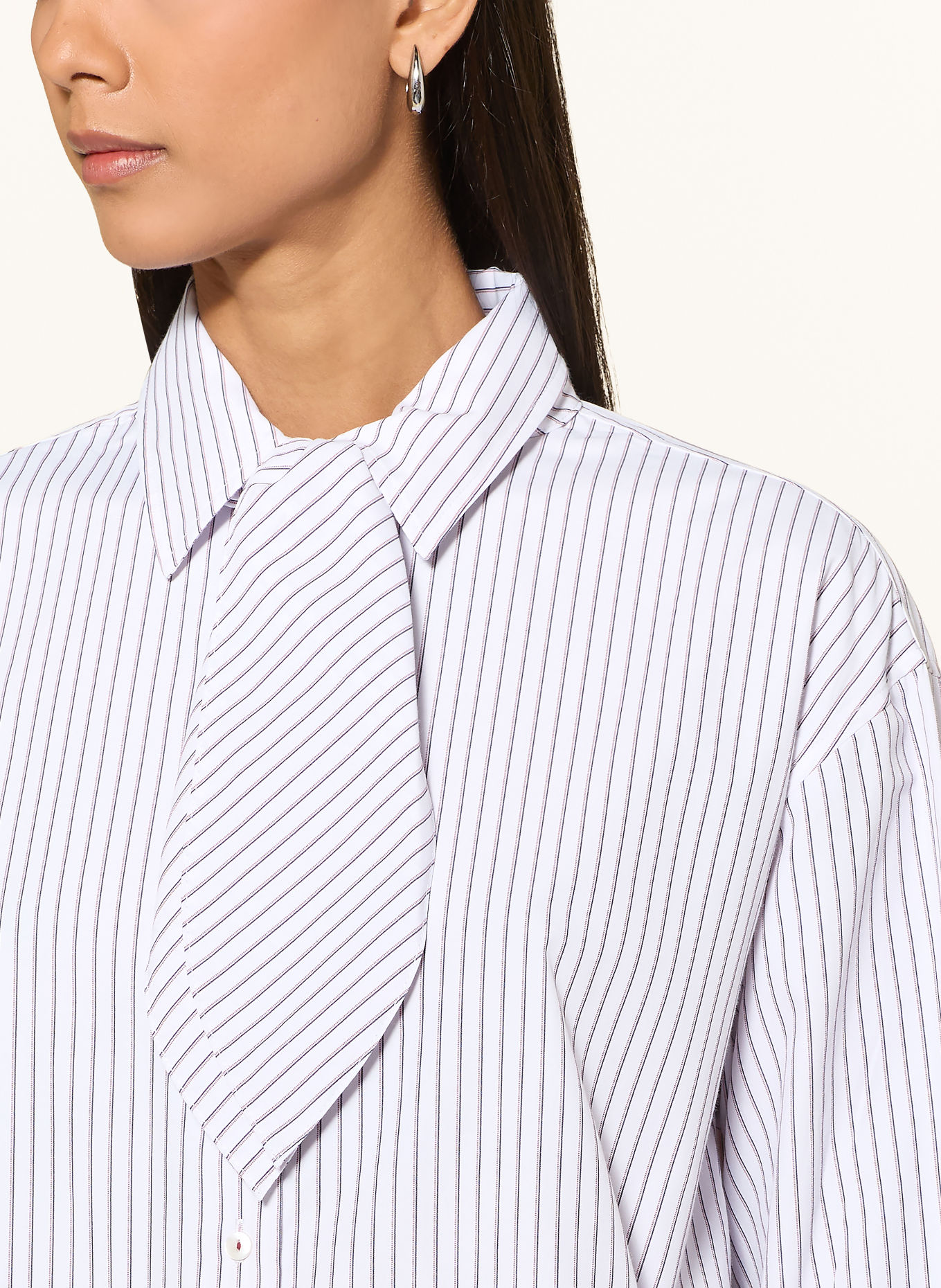 darling harbour Shirt-style blouse with detachable bow tie: white / bordeaux stripes
