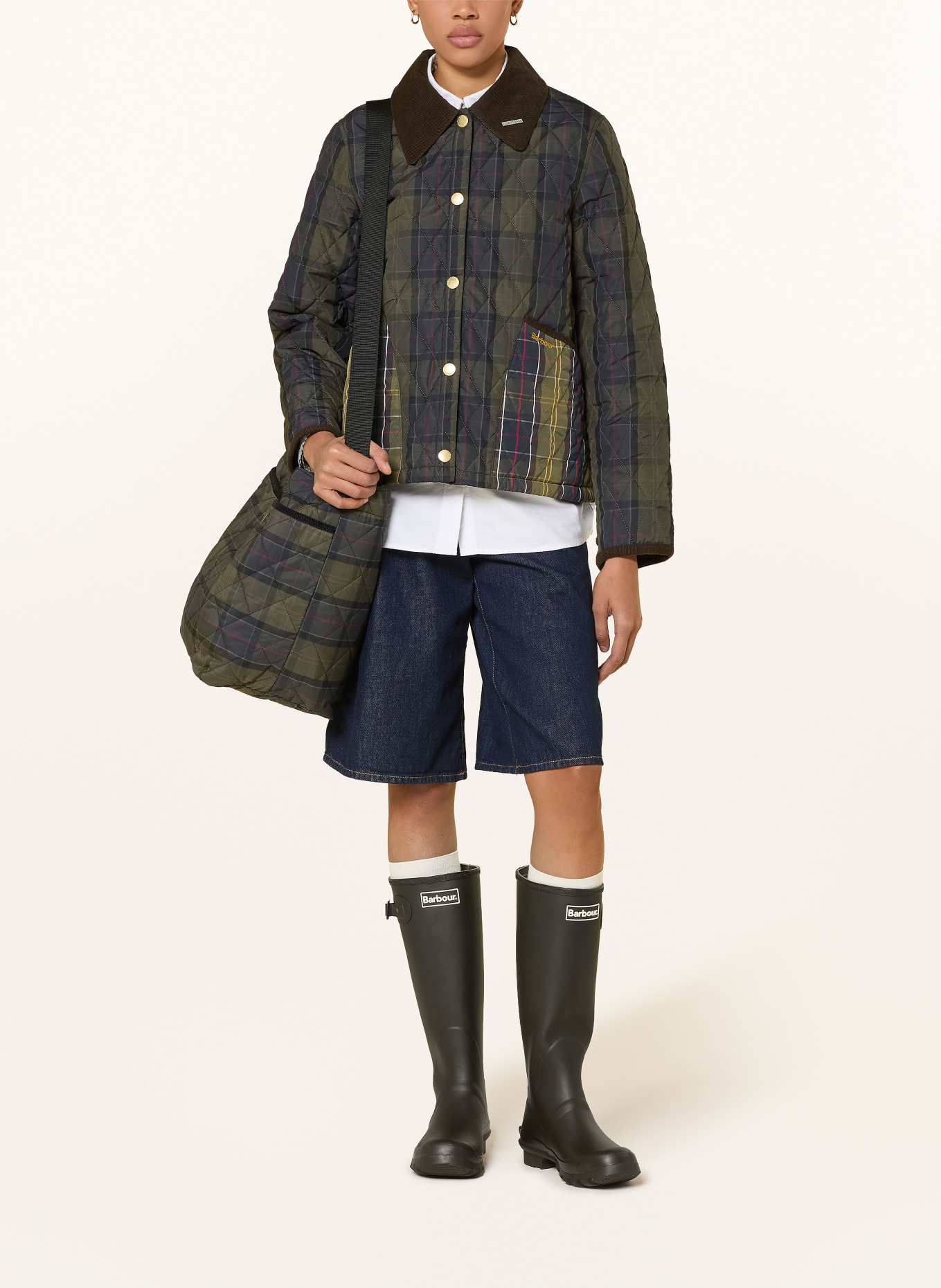 Barbour Steppjacke ICONS LIDD: KHAKI / ROT / GELB