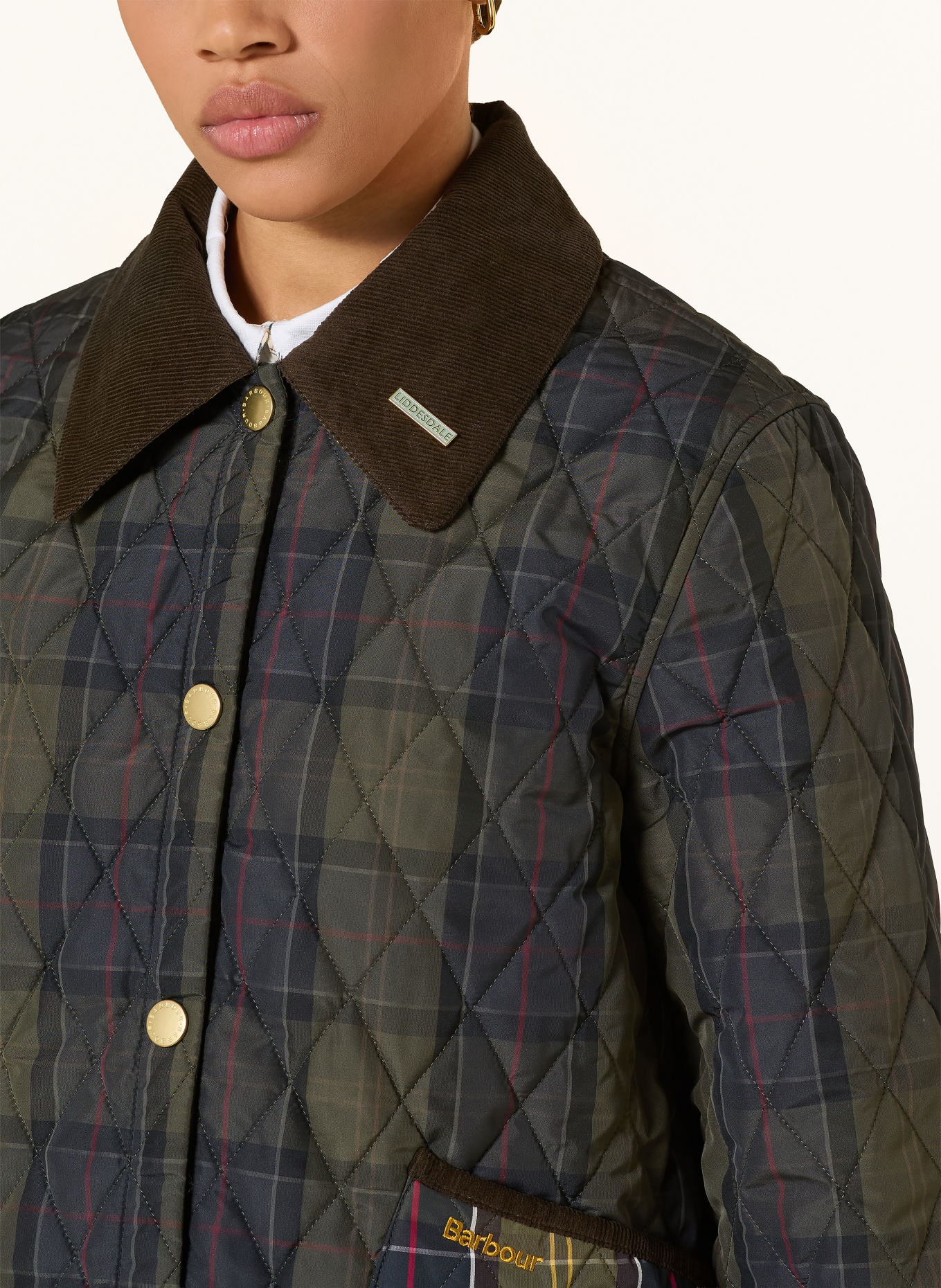 Barbour Steppjacke ICONS LIDD: KHAKI / ROT / GELB