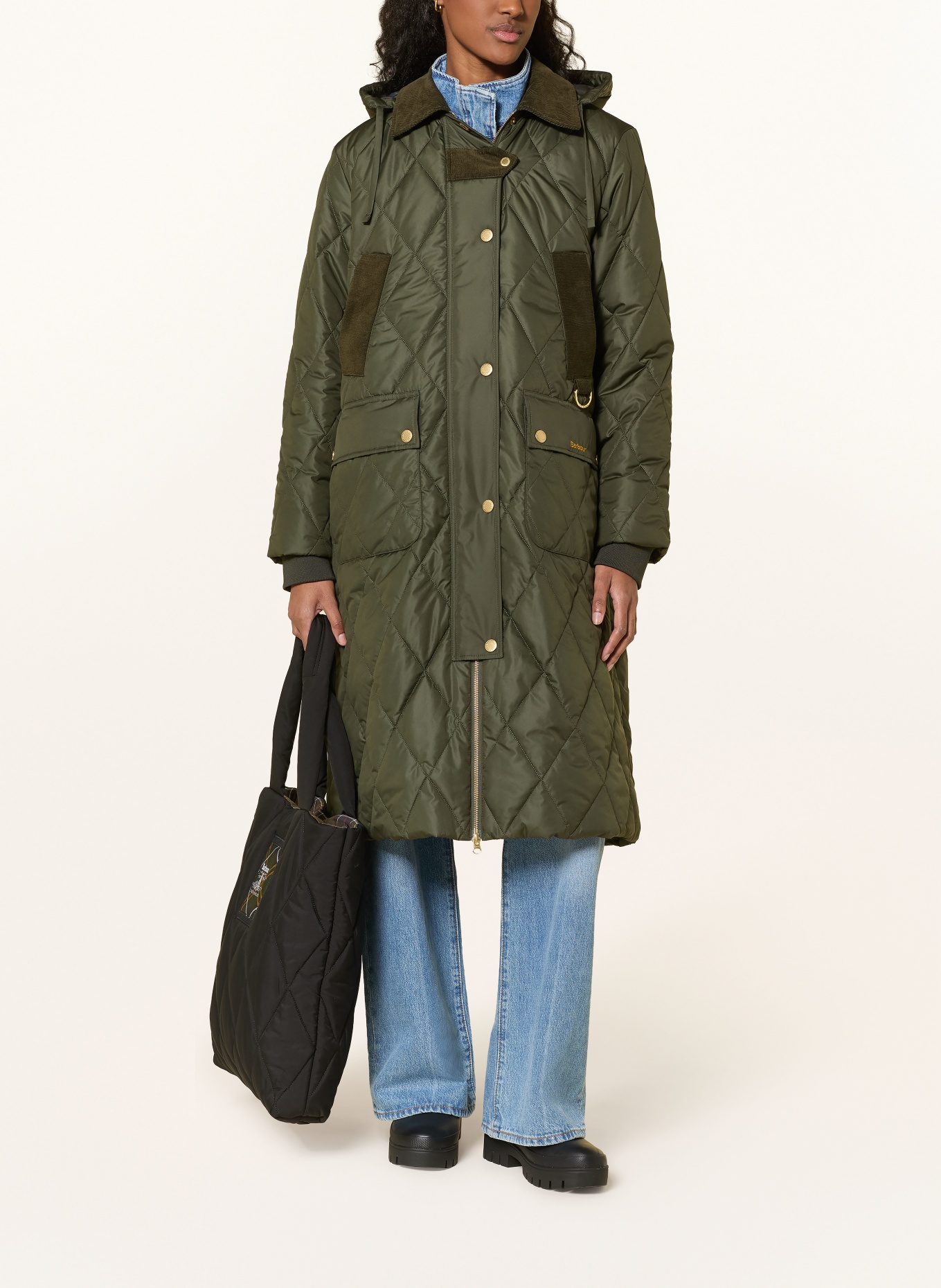 Barbour RUDSON gewatteerde jas in gemengde materialen: GROEN
