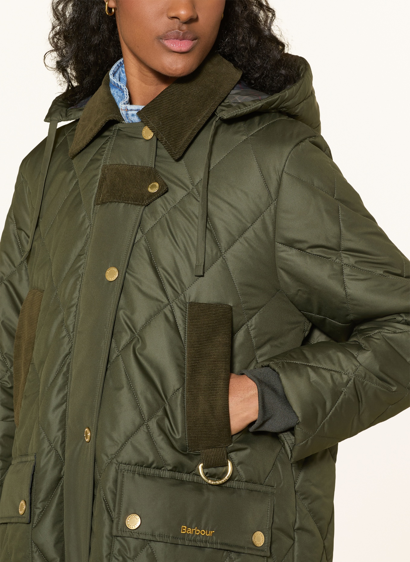 Barbour RUDSON gewatteerde jas in gemengde materialen: GROEN
