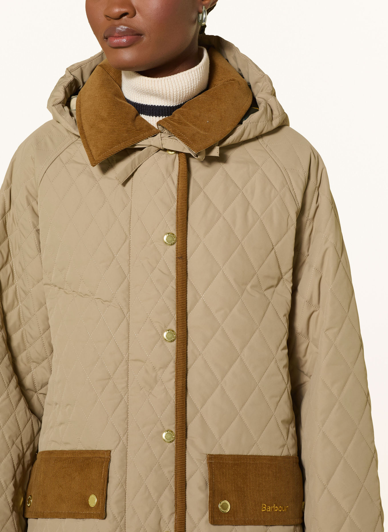 Barbour Gewatteerde jas RAVENSDEN QUILT met afneembare capuchon: BEIGE / COGNAC