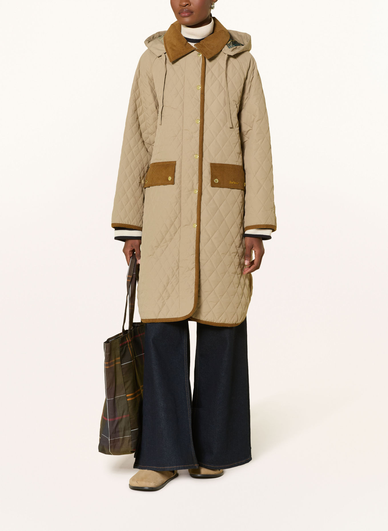 Barbour Gewatteerde jas RAVENSDEN QUILT met afneembare capuchon: BEIGE / COGNAC