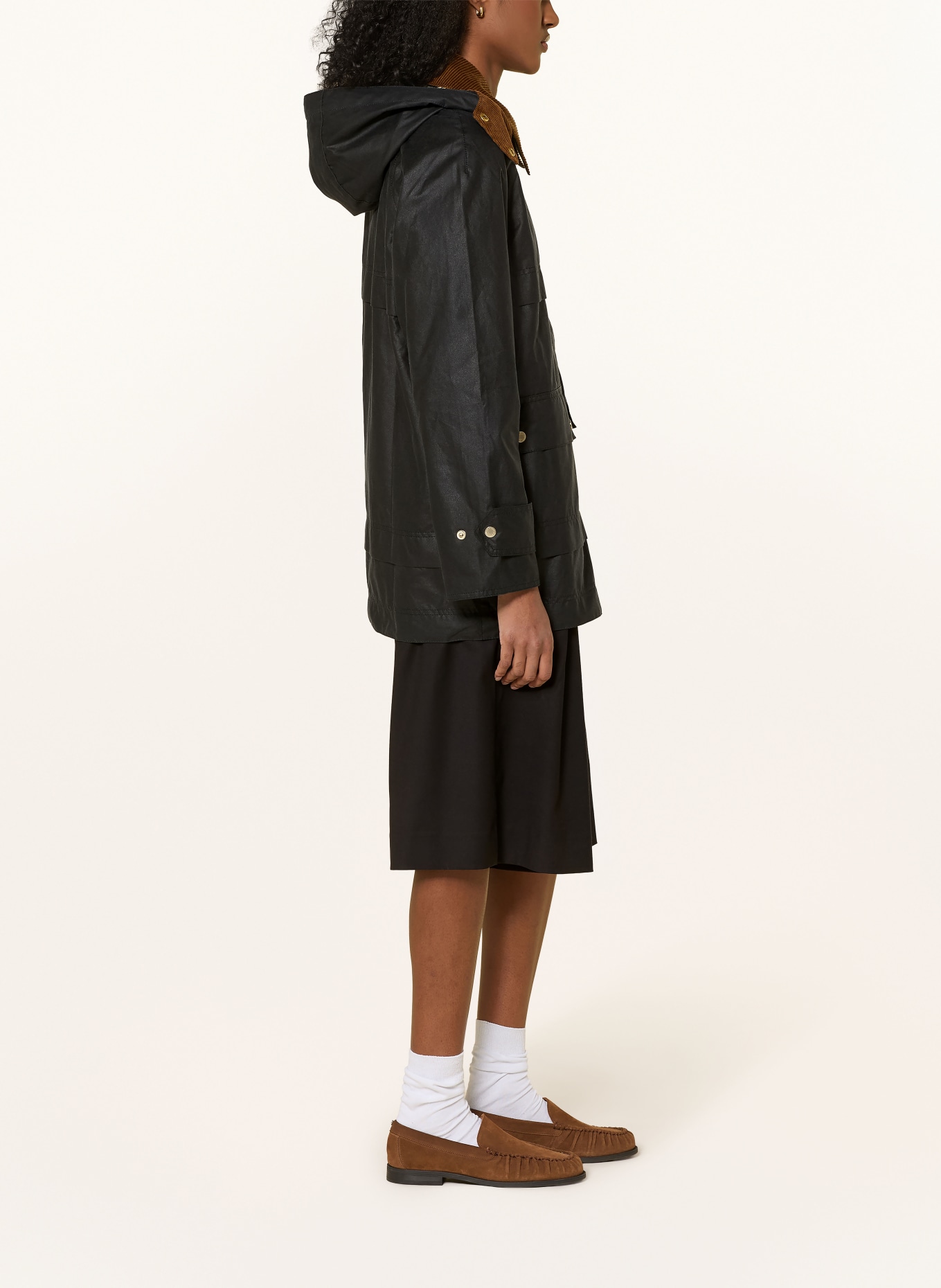 Barbour WRENWOOD WAX jacket with detachable hood: DARK BLUE / COGNAC