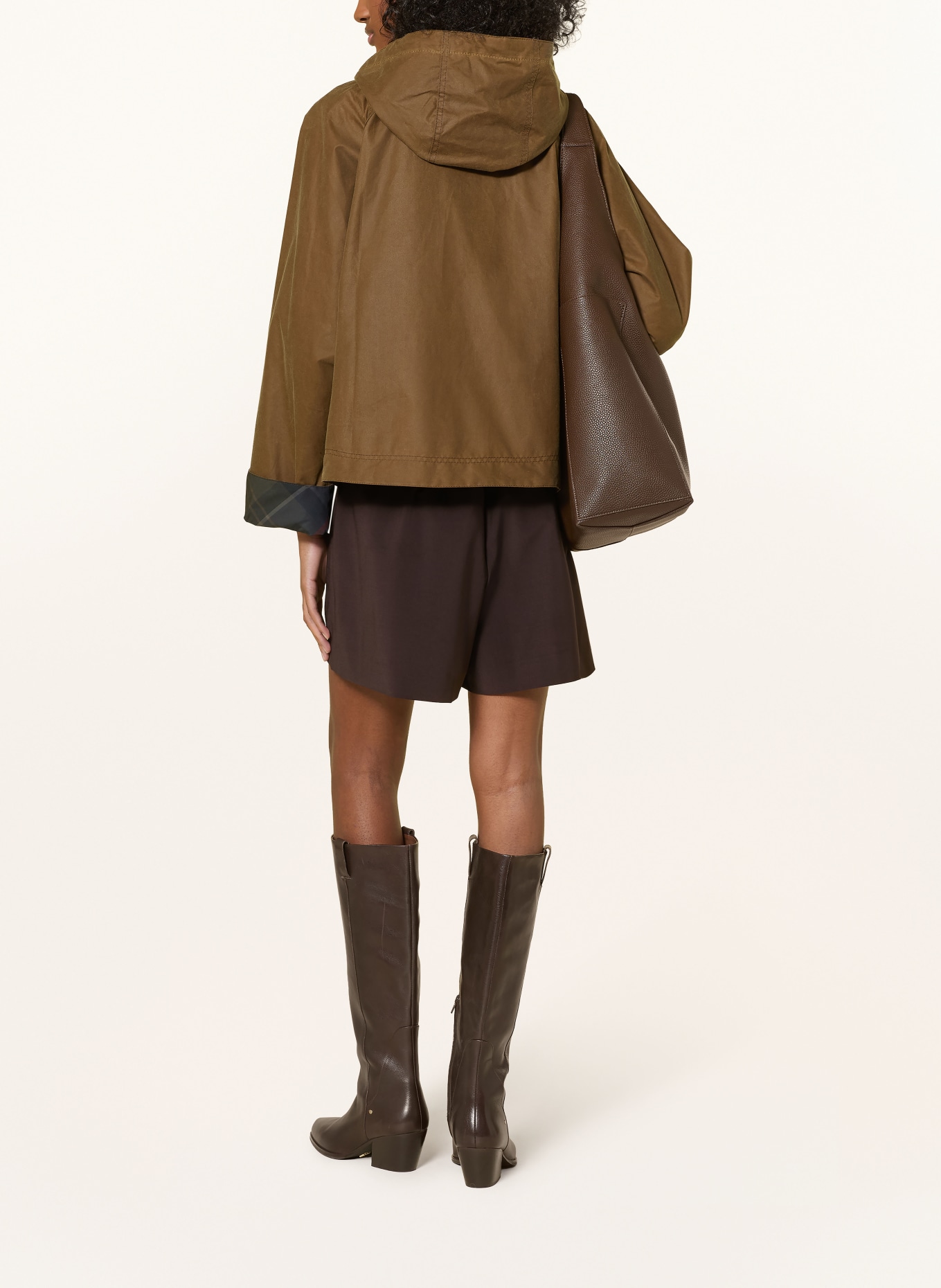 Barbour ADINA jacket with detachable hood: BROWN / DARK BROWN / DARK BLUE