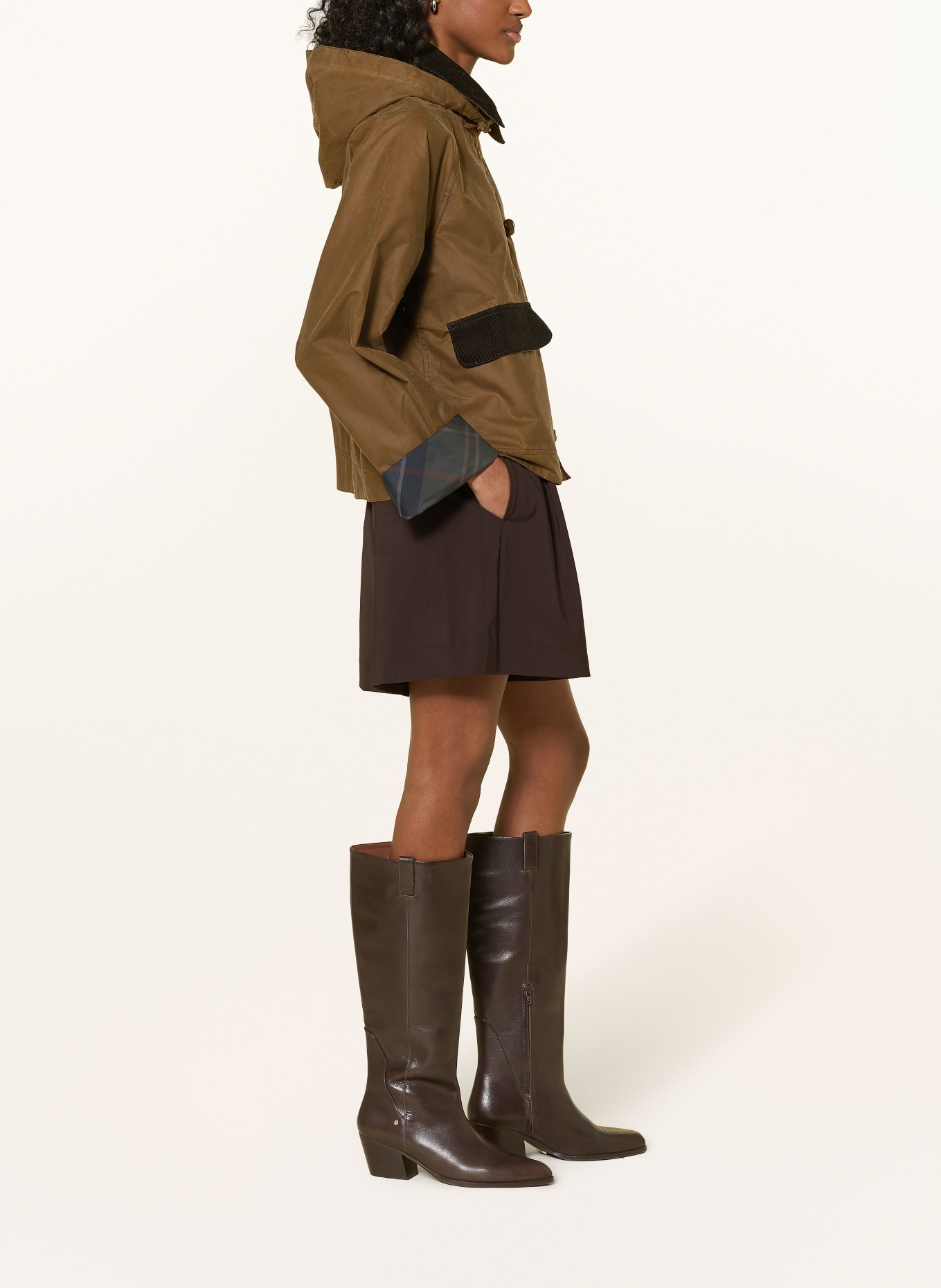 Barbour ADINA jacket with detachable hood: BROWN / DARK BROWN / DARK BLUE