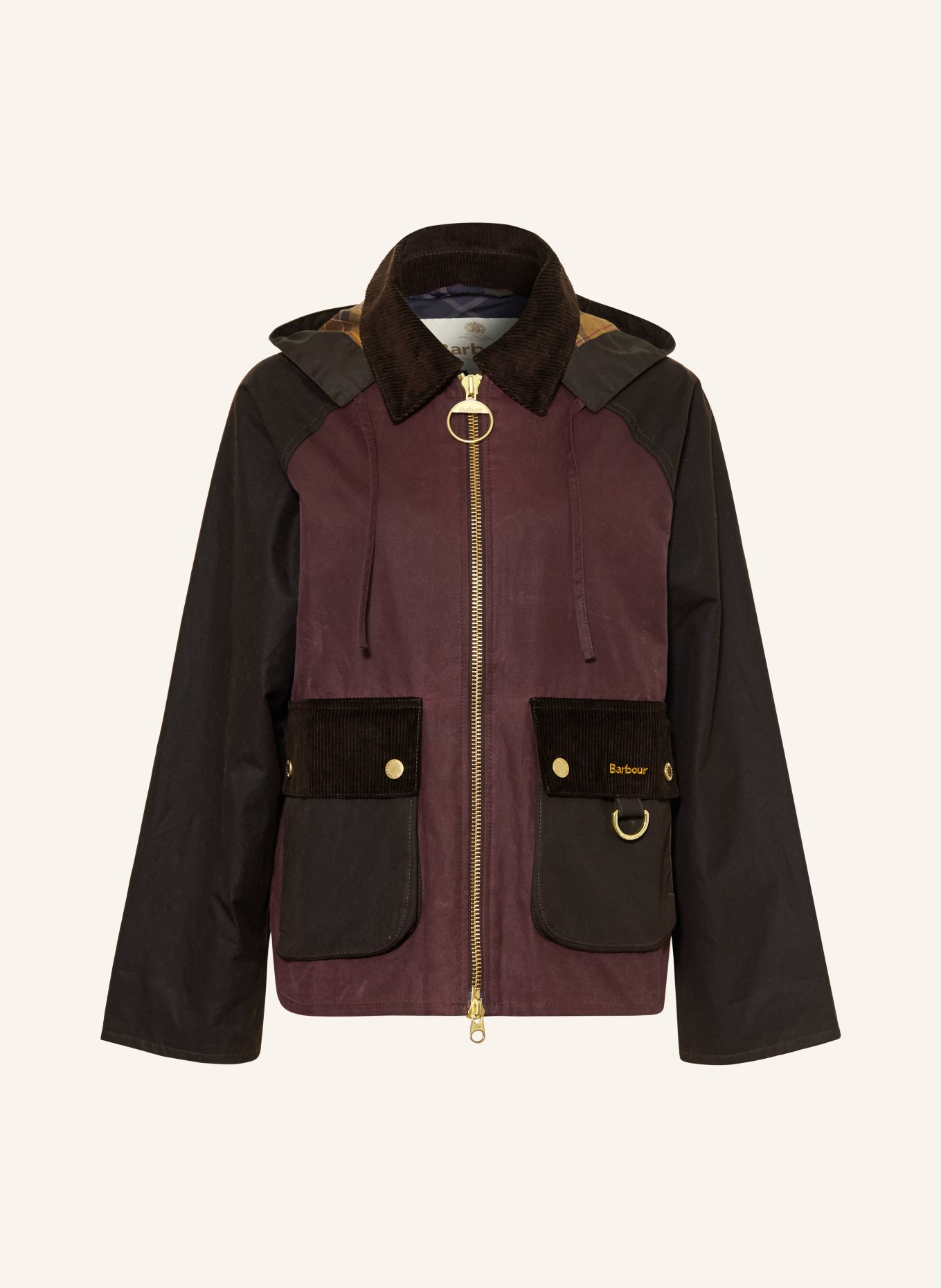 Barbour CARVILLE-jas met afneembare capuchon: DONKERPAARS / MARRON FONCÉ / ZWART