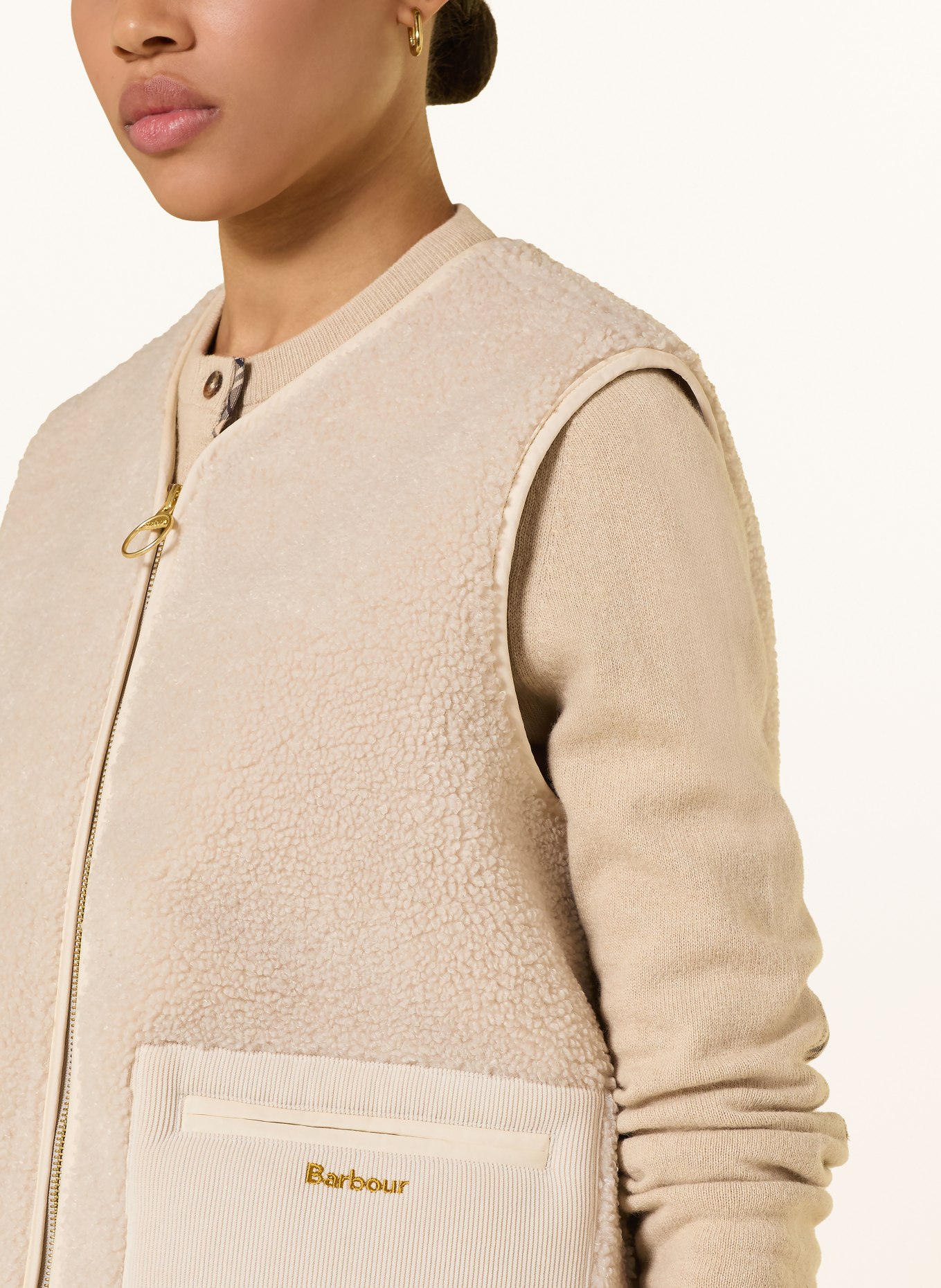 Barbour Teddyvacht-vest BAINFORD in gemengde materialen: LICHTBRUIN / CRÈME