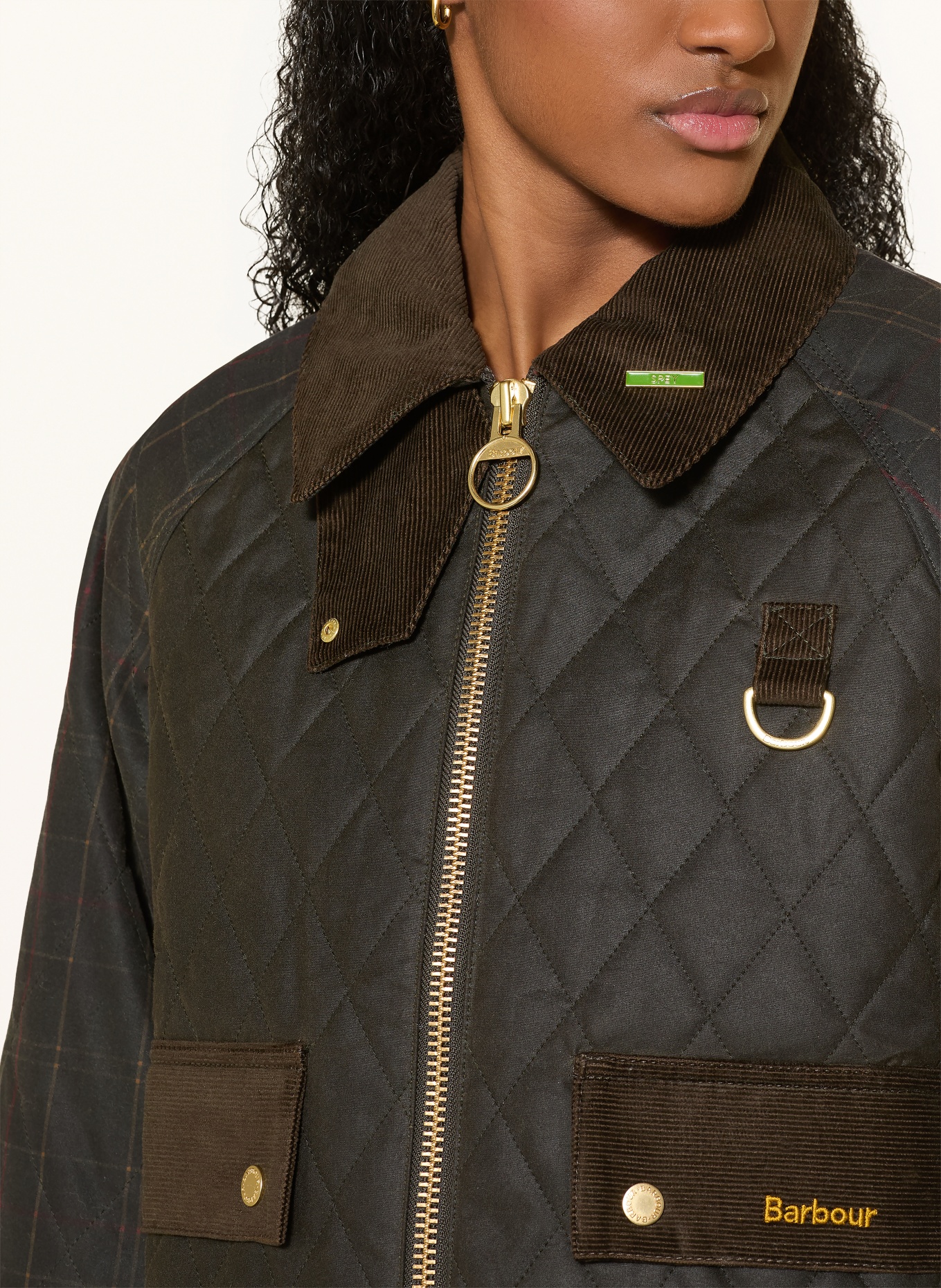 Barbour TR QUILT SPEY Jacket: OLIVE / RED / DARK BLUE