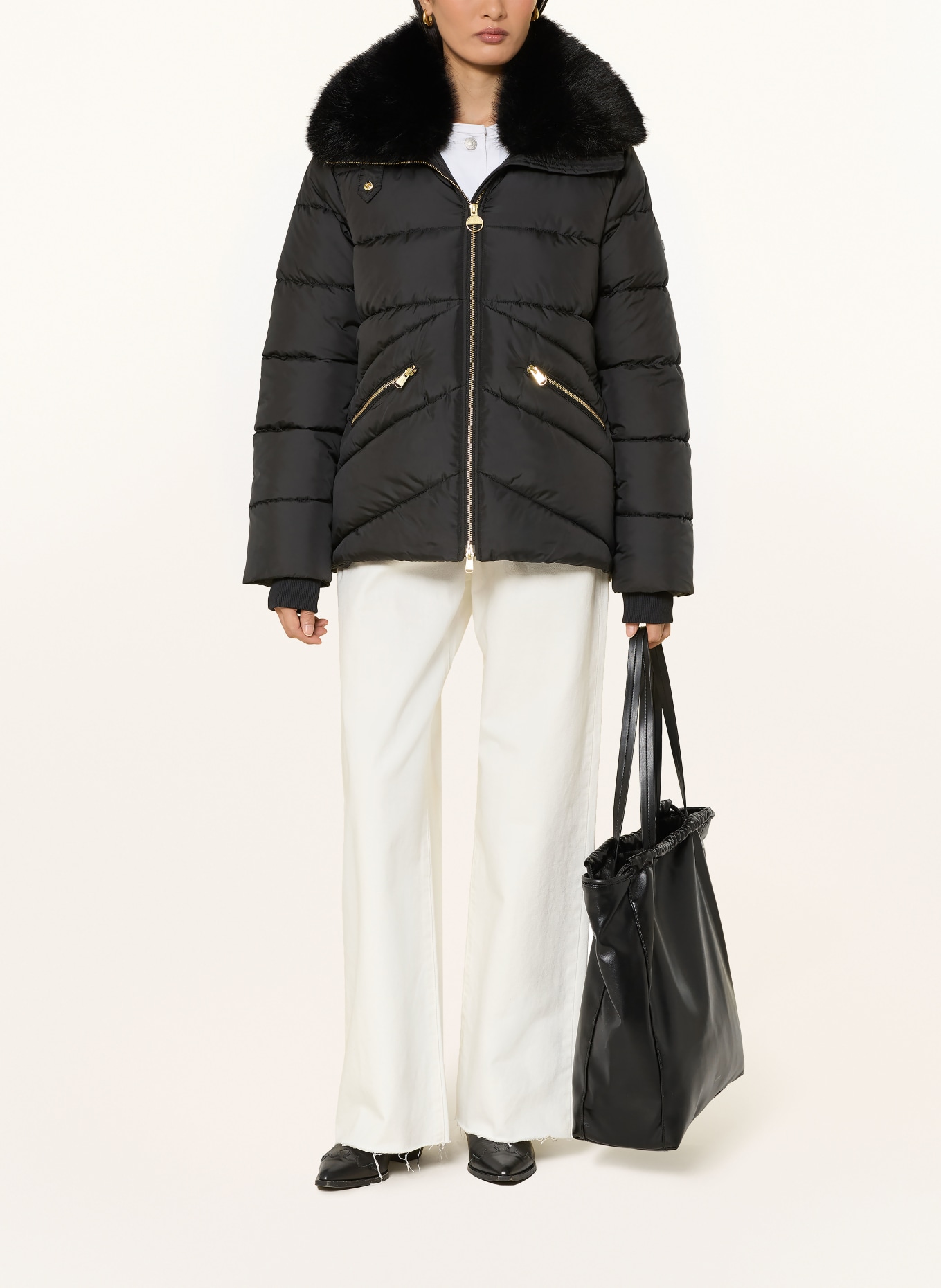 BARBOUR INTERNATIONAL CYRUS Quilted Jacket with Faux Fur: BLACK