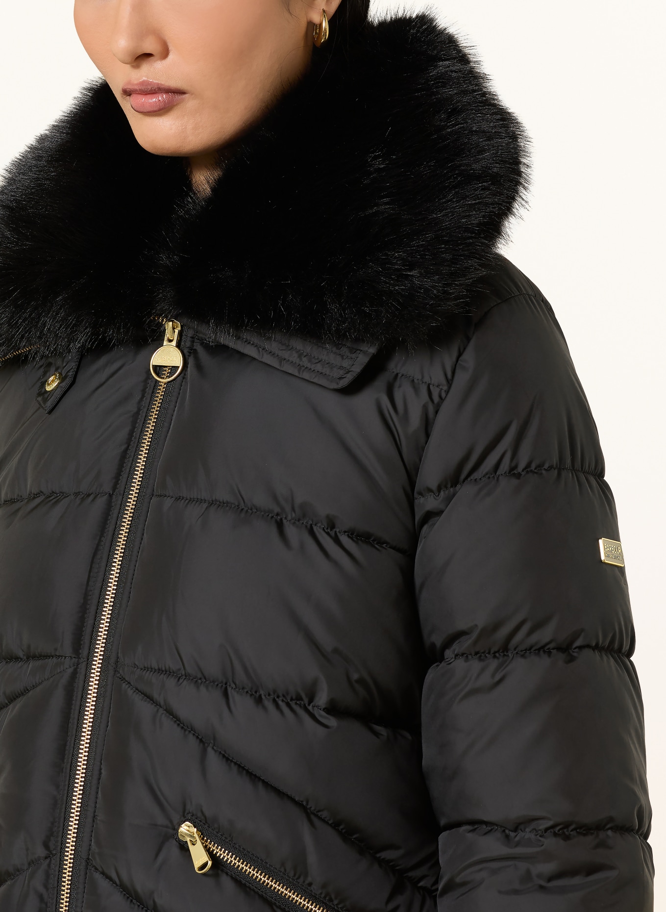 BARBOUR INTERNATIONAL CYRUS Quilted Jacket with Faux Fur: BLACK