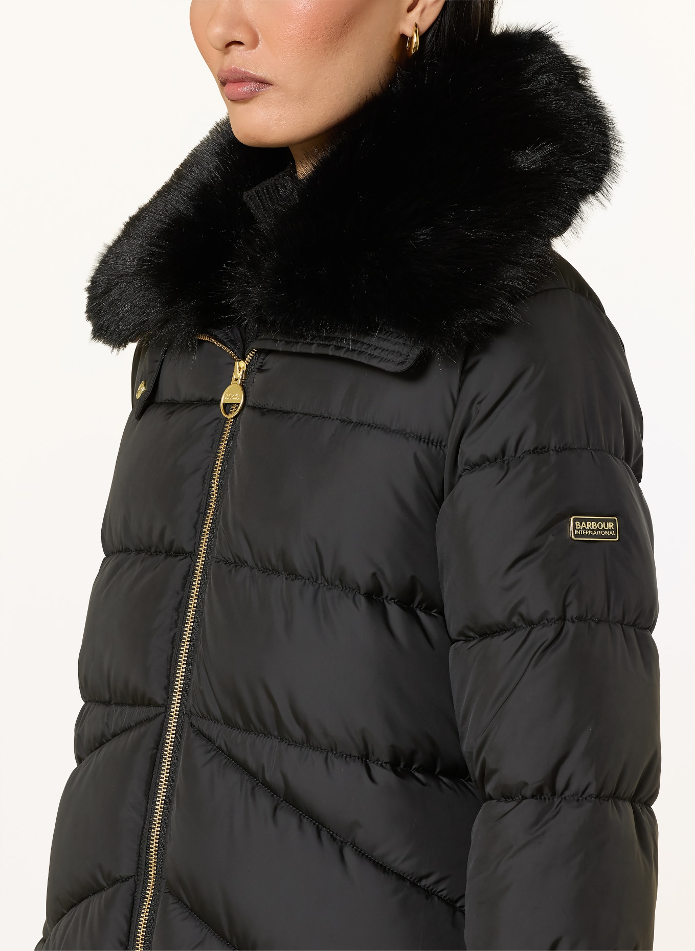 BARBOUR INTERNATIONAL LONGLINE CYRUS Quilted Coat: BLACK
