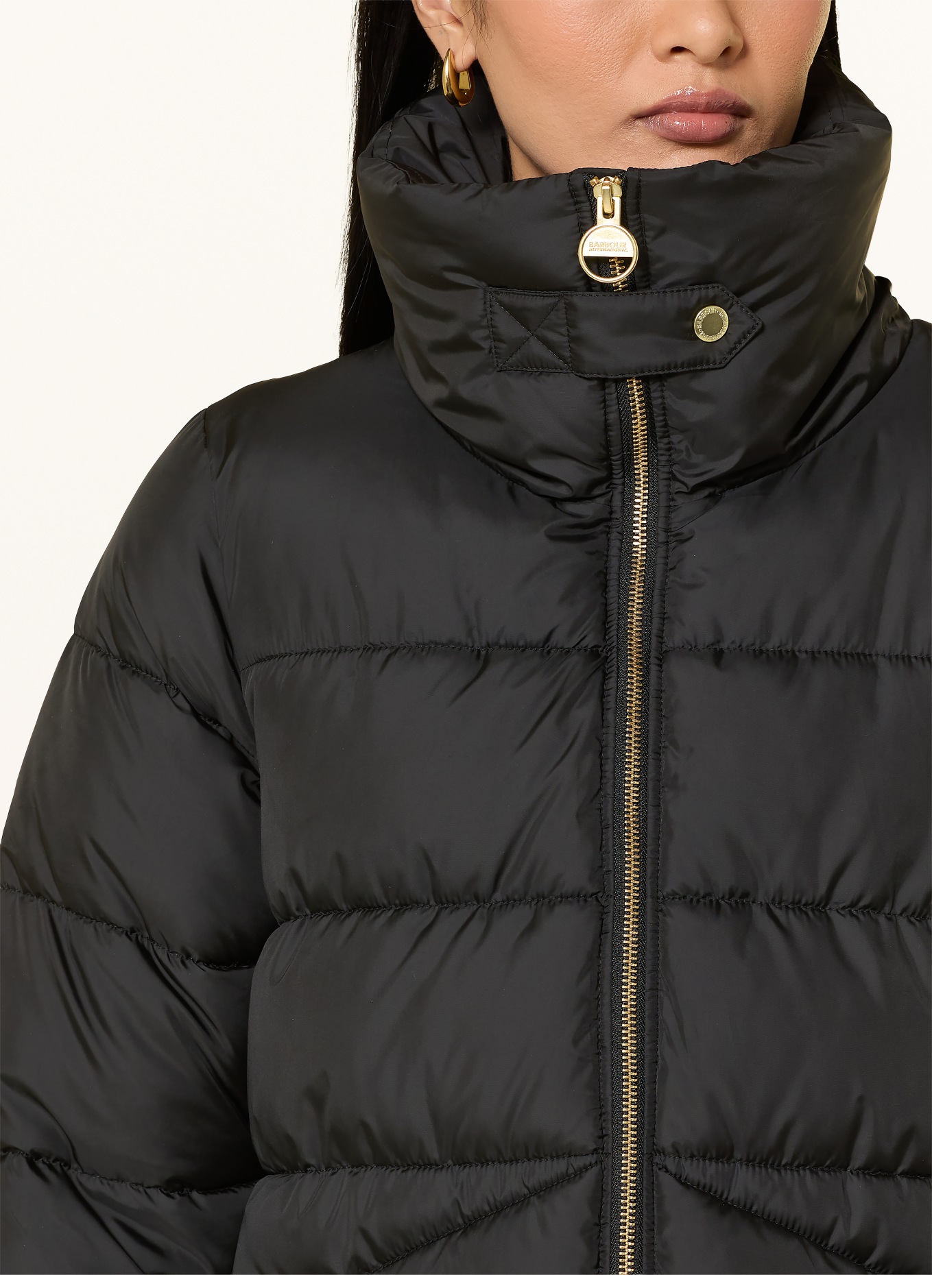 BARBOUR INTERNATIONAL LONGLINE CYRUS Quilted Coat: BLACK