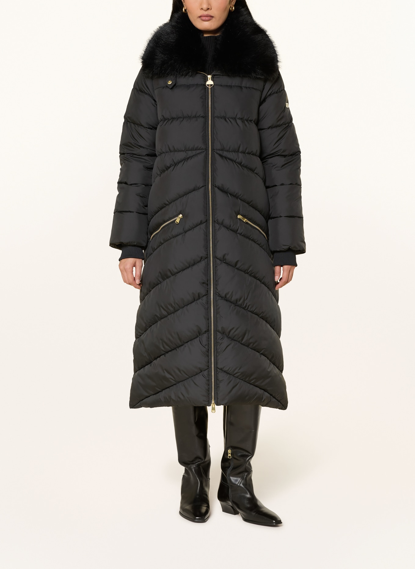 BARBOUR INTERNATIONAL LONGLINE CYRUS Quilted Coat: BLACK