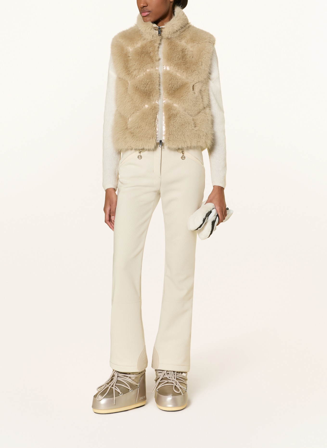 SPORTALM Gilet en fausse fourrure avec mélange de matières: BEIGE / OR
