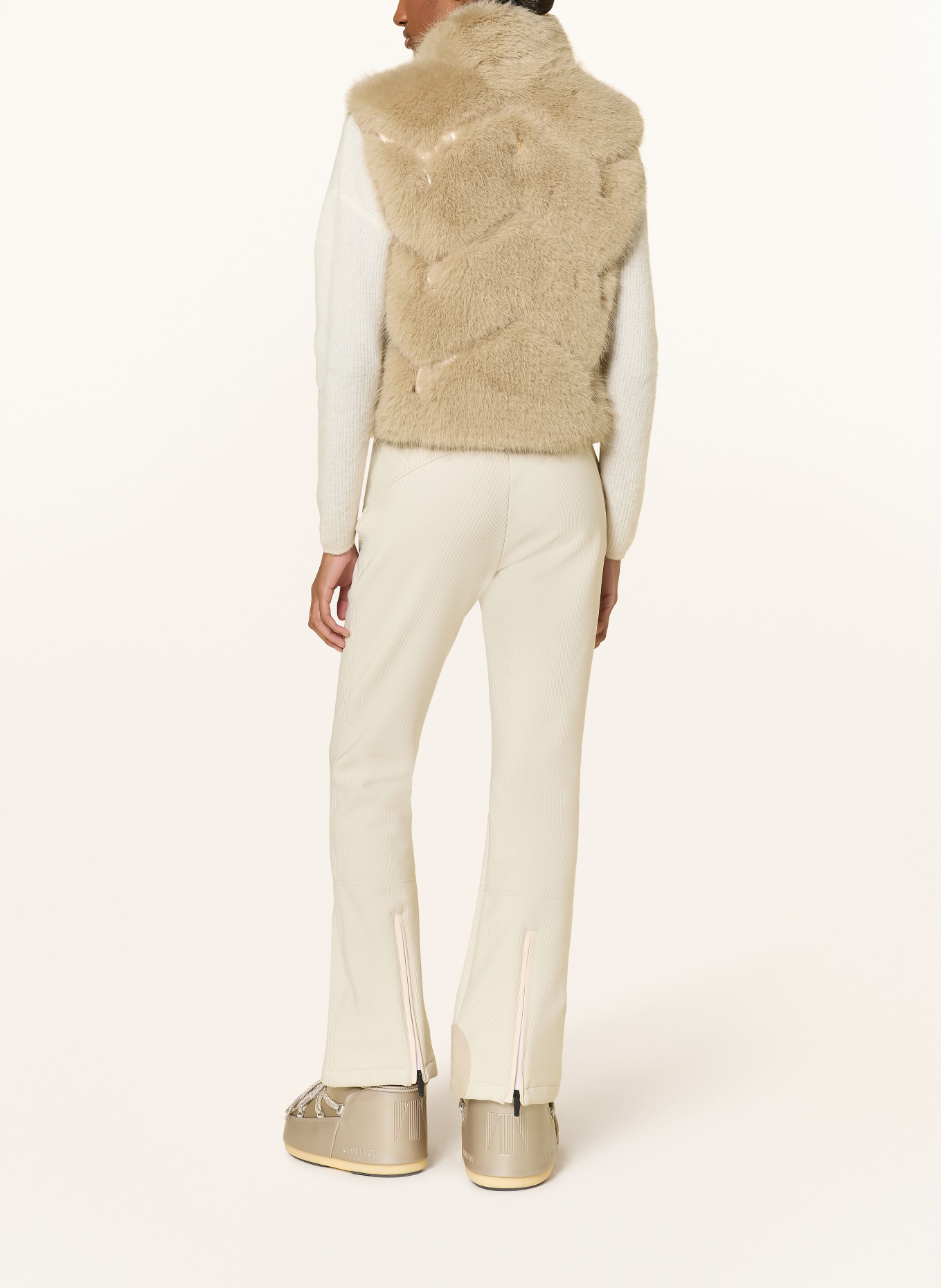 SPORTALM Gilet en fausse fourrure avec mélange de matières: BEIGE / OR