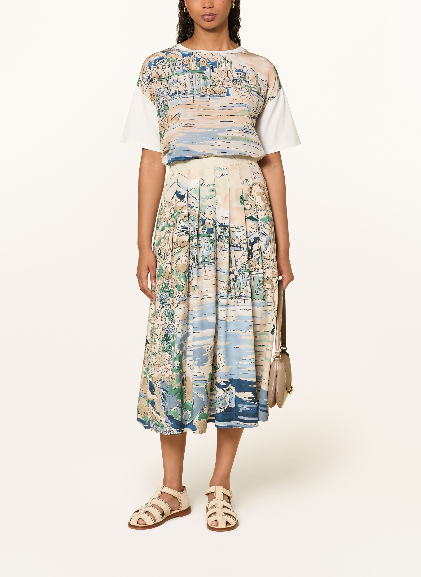 WEEKEND Max Mara TERZO blouse shirt in a blend of materials including silk: BLUE / BEIGE / WHITE