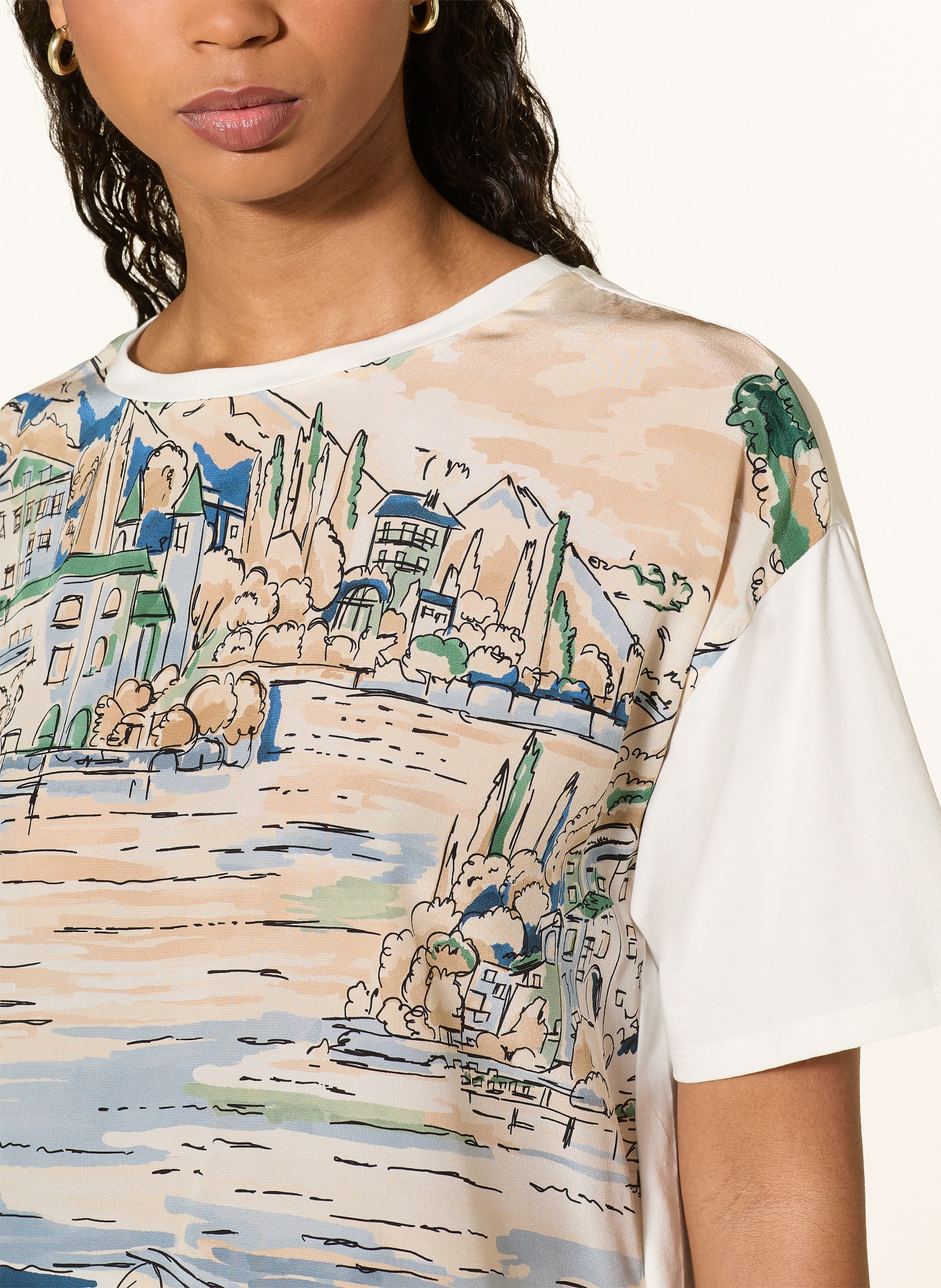 WEEKEND Max Mara TERZO blouse shirt in a blend of materials including silk: BLUE / BEIGE / WHITE