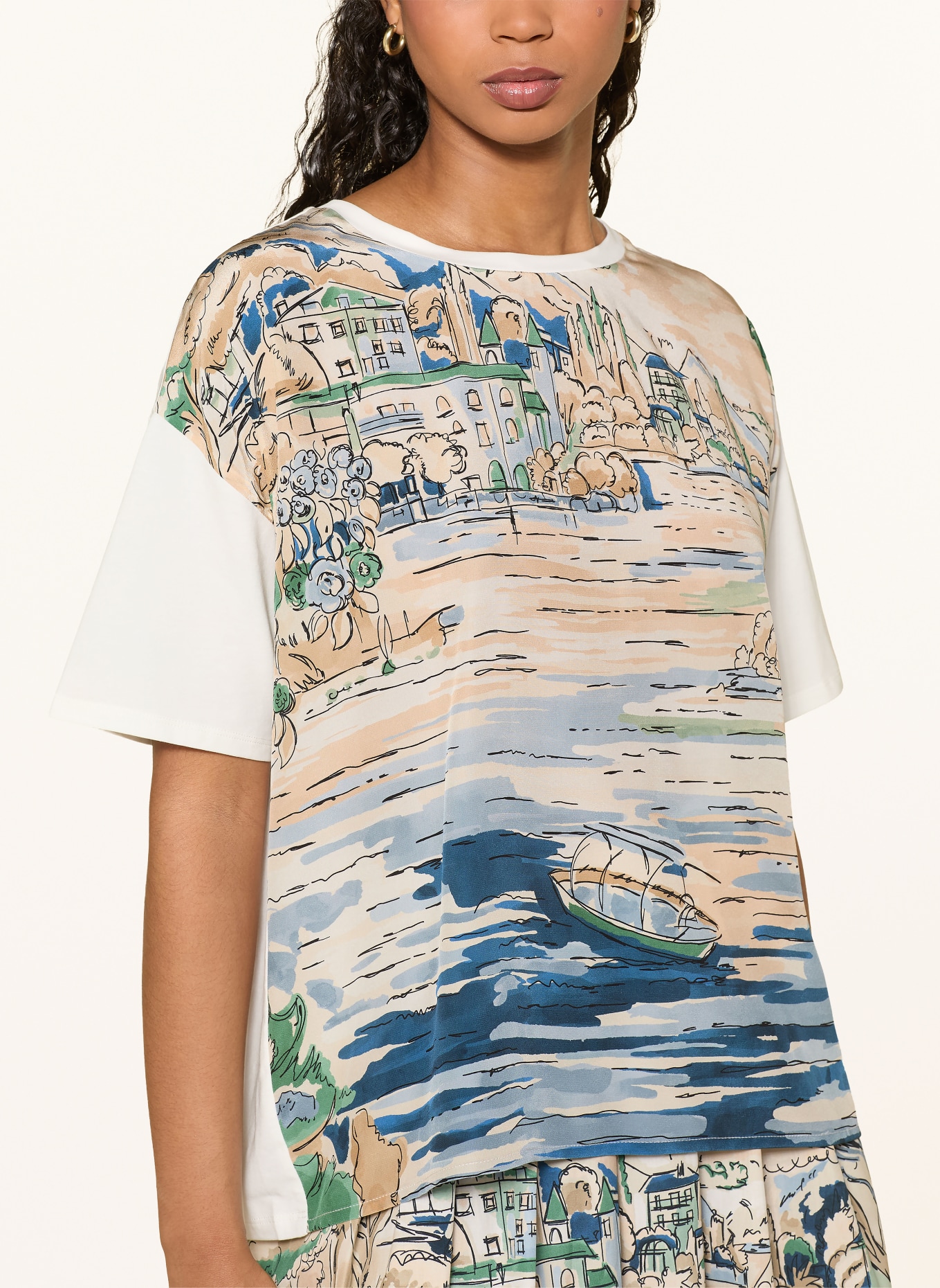 WEEKEND Max Mara TERZO blouse shirt in a blend of materials including silk: BLUE / BEIGE / WHITE