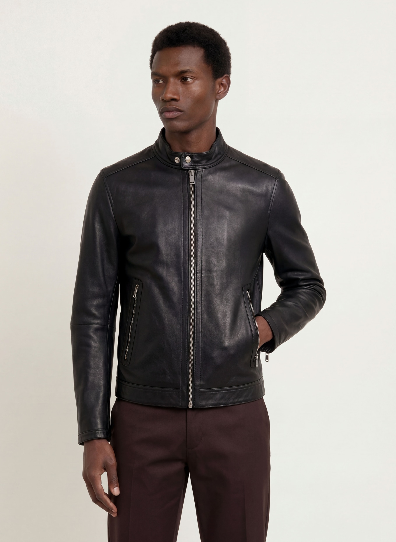 BOSS MANSELL Leather Jacket: BLACK