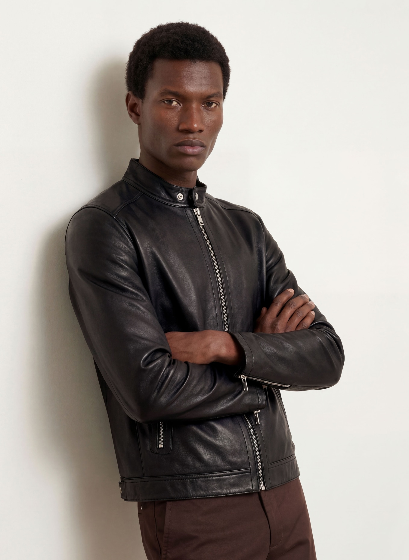 BOSS MANSELL Leather Jacket: BLACK