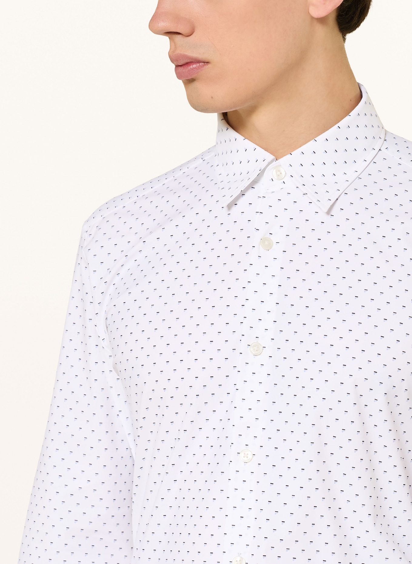BOSS ROAN Slim Fit Shirt: WHITE / LIGHT BLUE / BLACK
