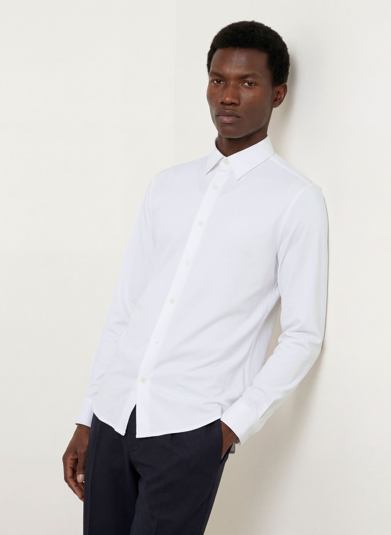 BOSS ROAN Slim Fit Piqué Shirt: WHITE