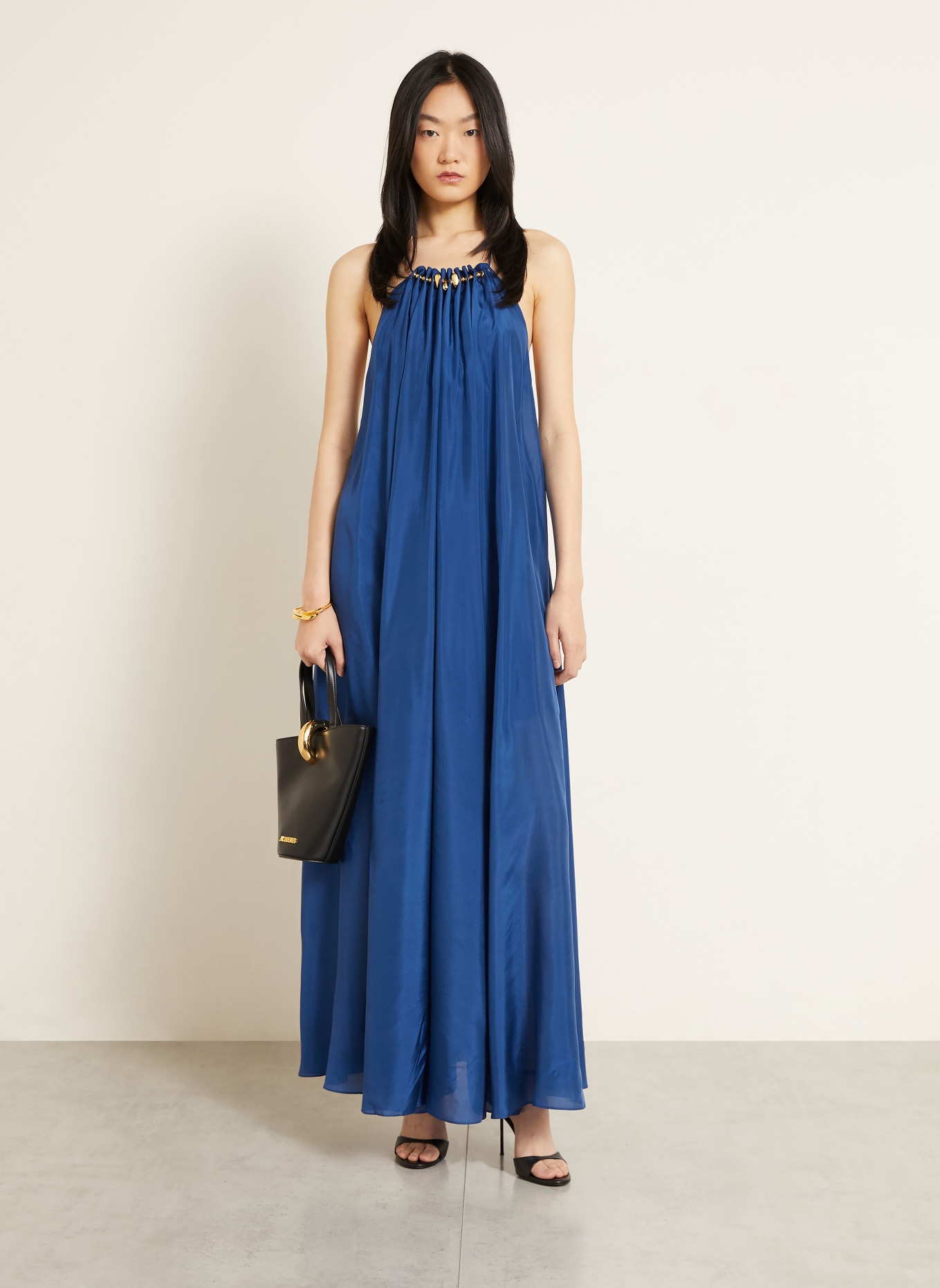 ZIMMERMANN Robe en soie ASTER GATHERED BEAD avec pierres décoratives: BLEU