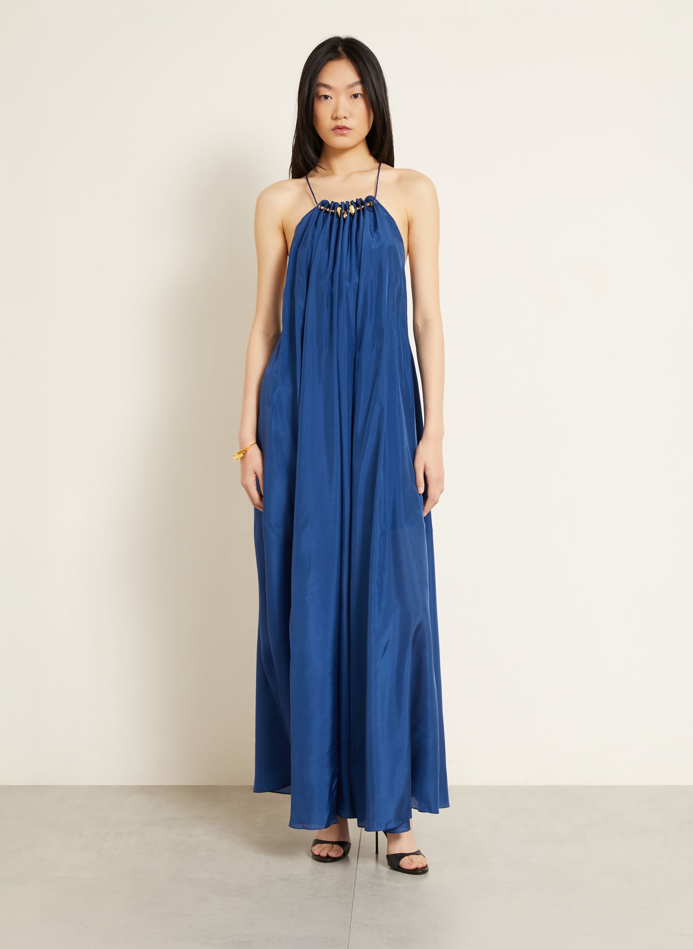 ZIMMERMANN Robe en soie ASTER GATHERED BEAD avec pierres décoratives: BLEU
