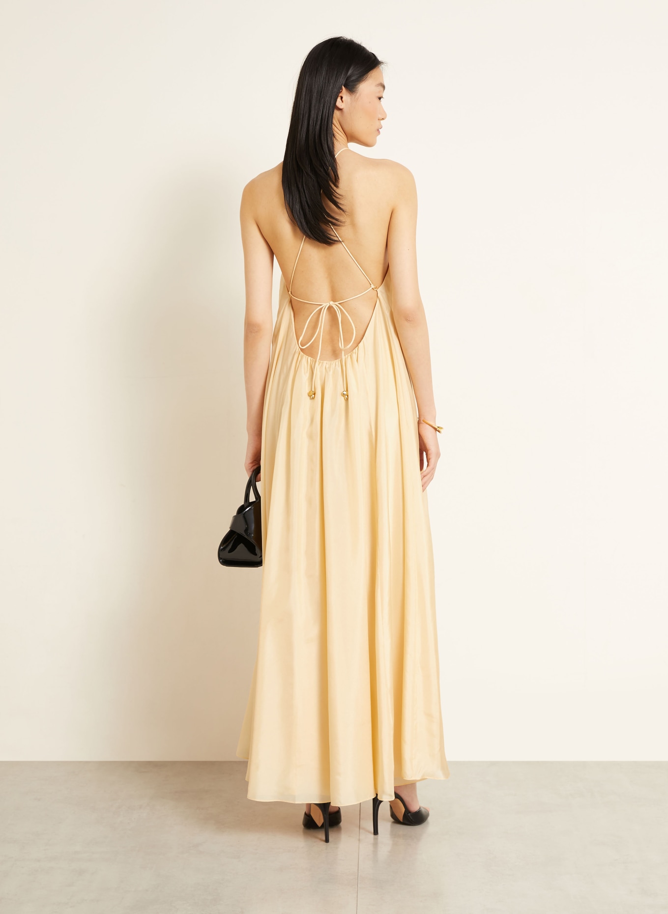 ZIMMERMANN Robe en soie ASTER GATHERED BEAD avec pierres décoratives: CRÈME
