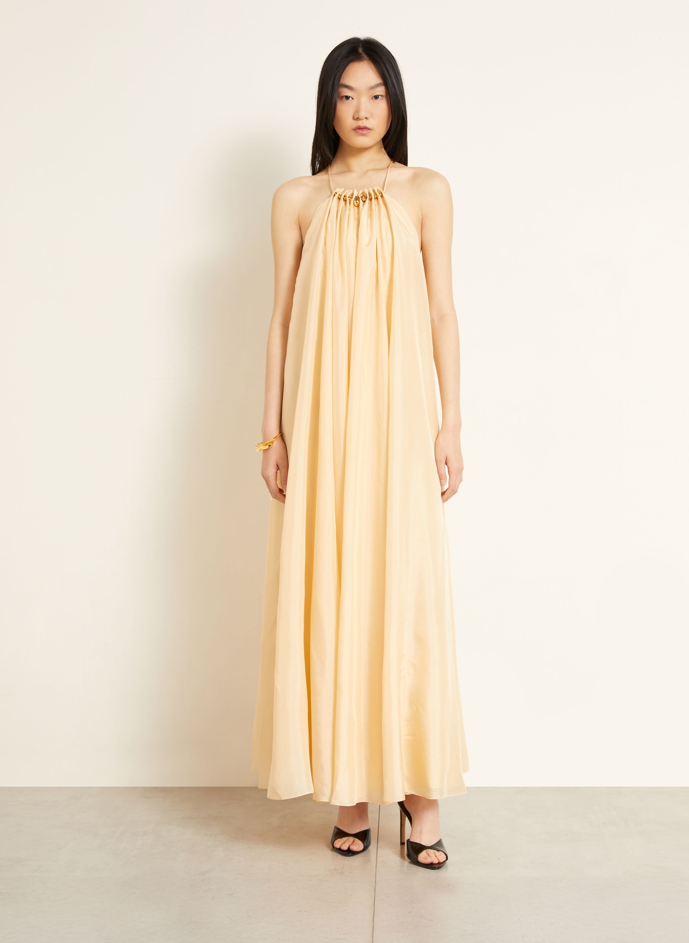 ZIMMERMANN Robe en soie ASTER GATHERED BEAD avec pierres décoratives: CRÈME