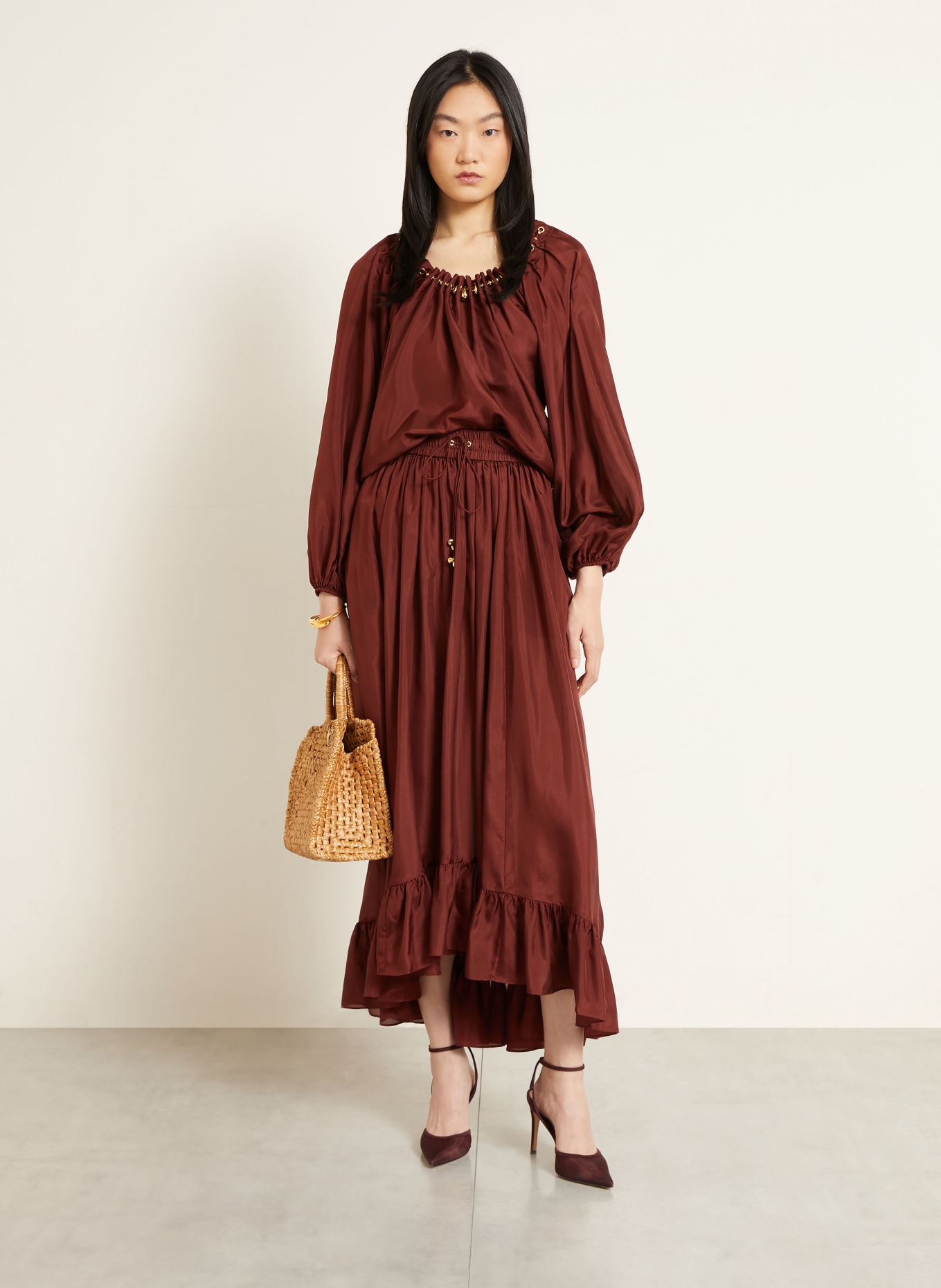 ZIMMERMANN ASTER Silk Skirt: DARK RED