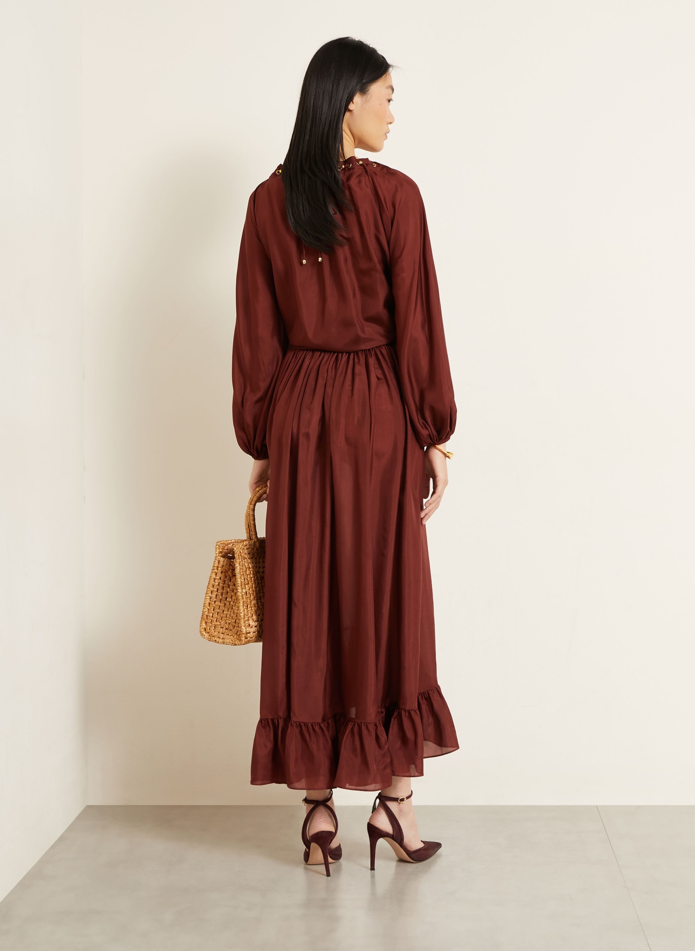 ZIMMERMANN ASTER Silk Skirt: DARK RED