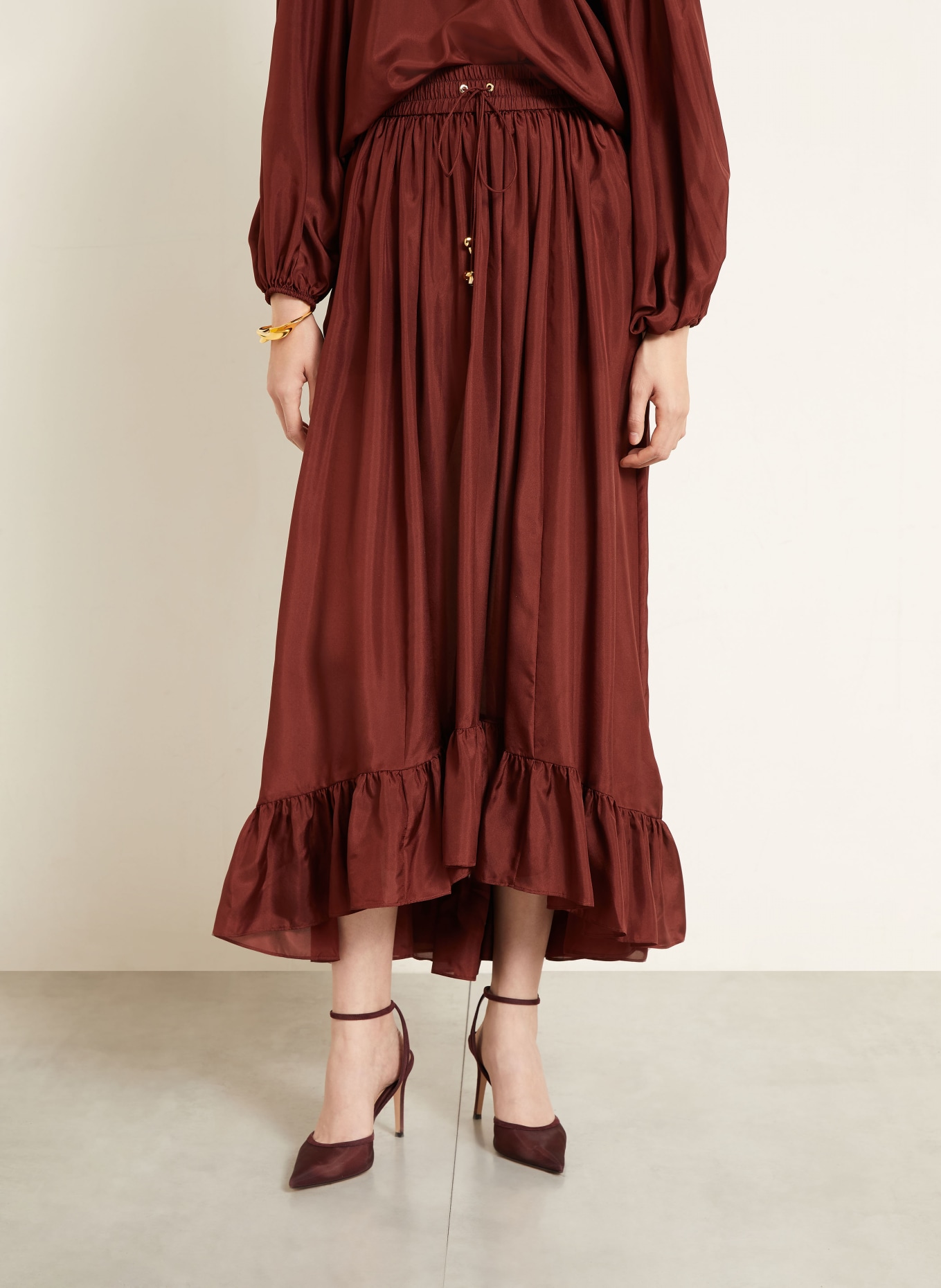 ZIMMERMANN ASTER Silk Skirt: DARK RED
