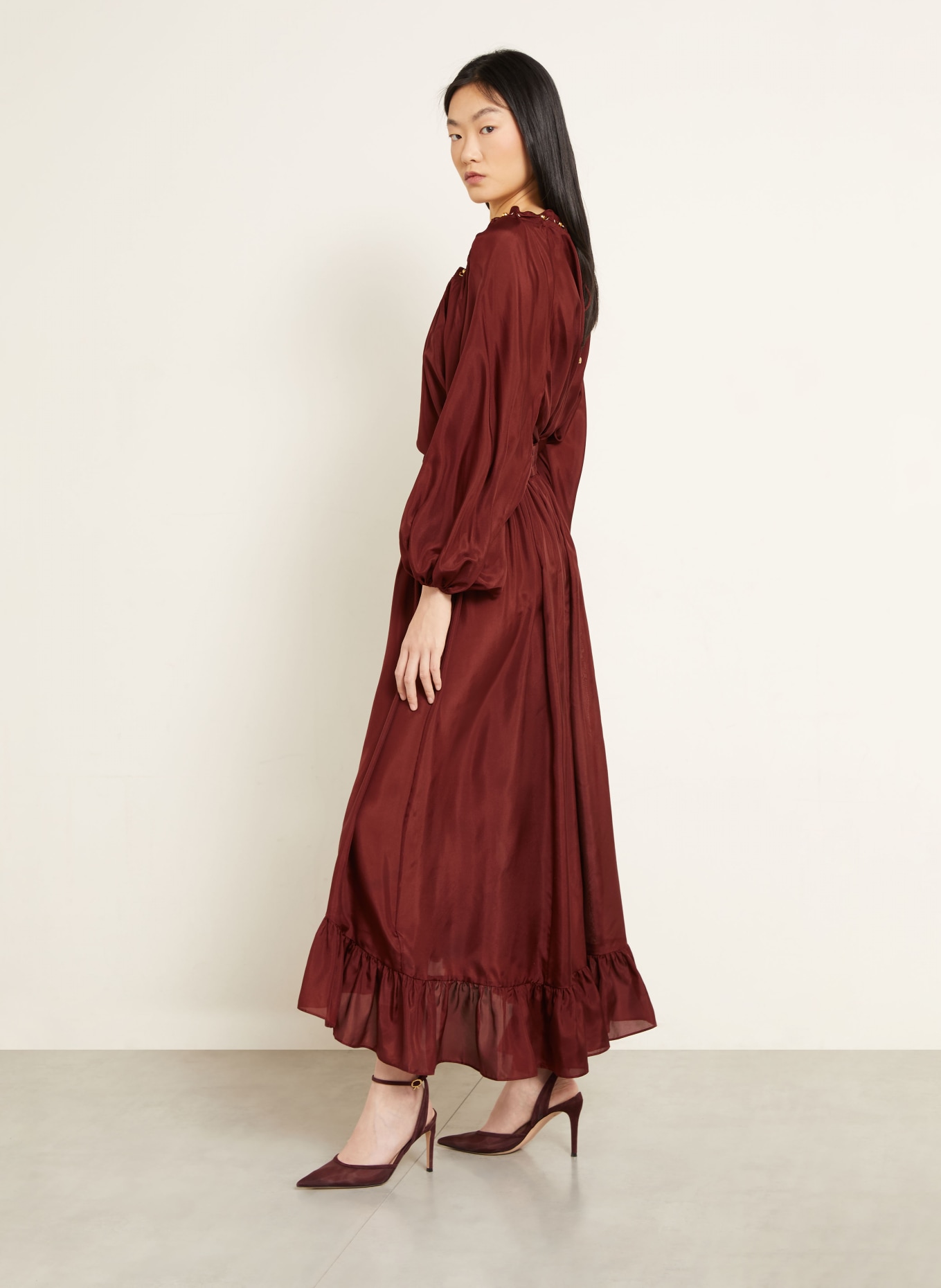 ZIMMERMANN ASTER Silk Skirt: DARK RED