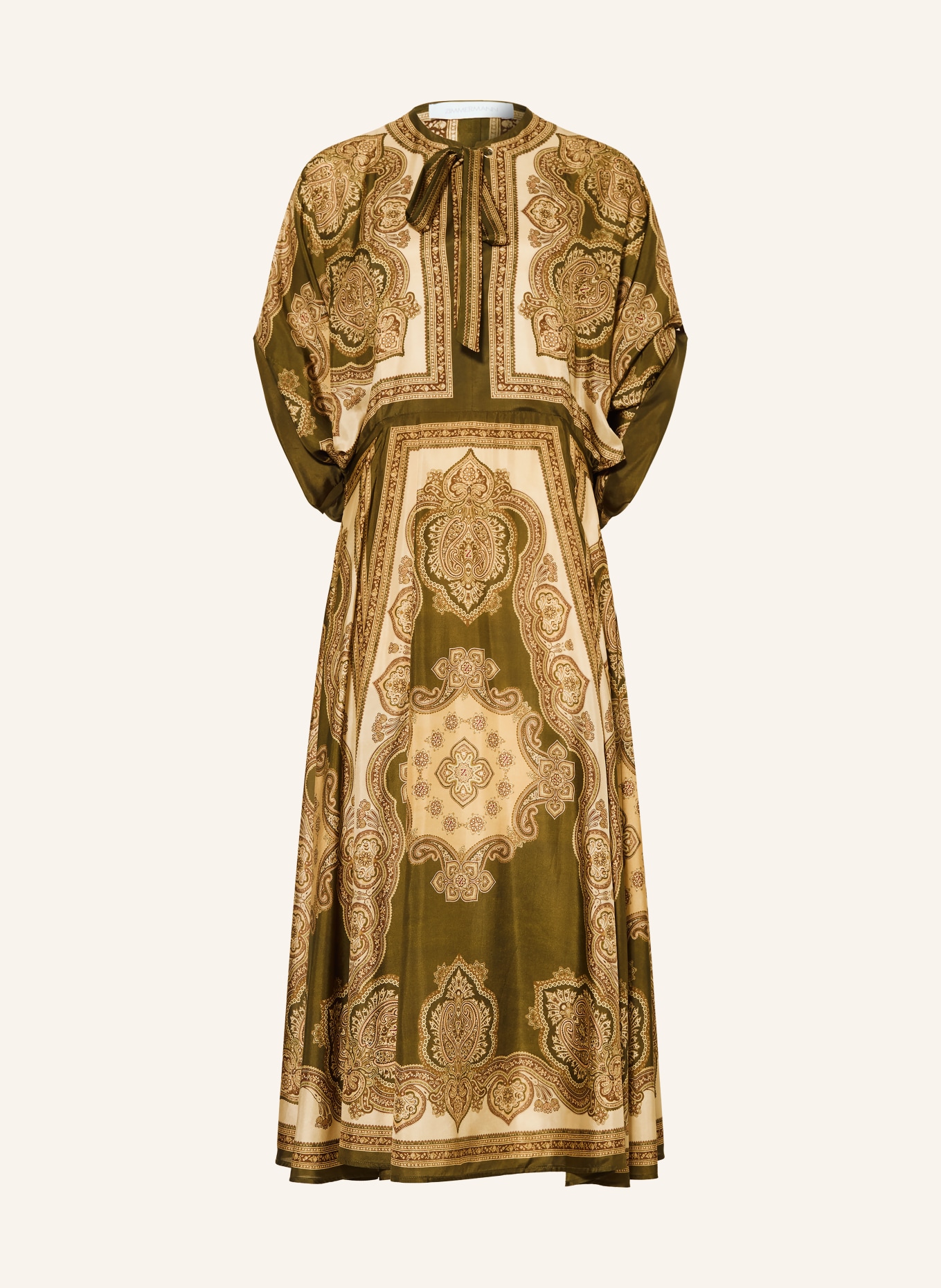 ZIMMERMANN MAHON silk dress: OLIVE / BROWN / BEIGE