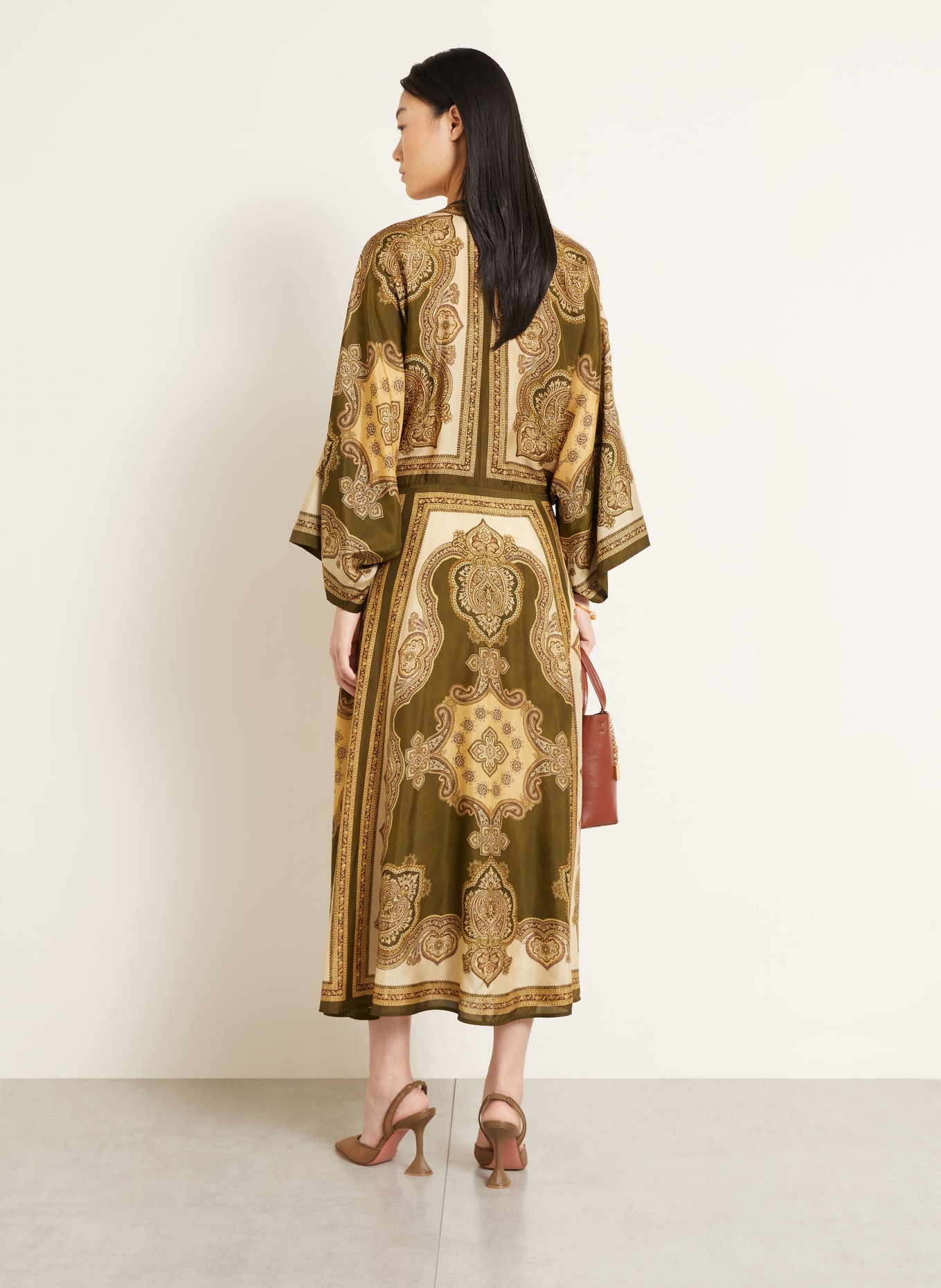 ZIMMERMANN MAHON silk dress: OLIVE / BROWN / BEIGE