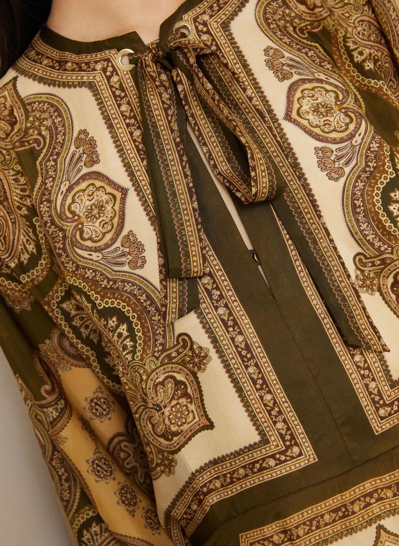 ZIMMERMANN MAHON silk dress: OLIVE / BROWN / BEIGE